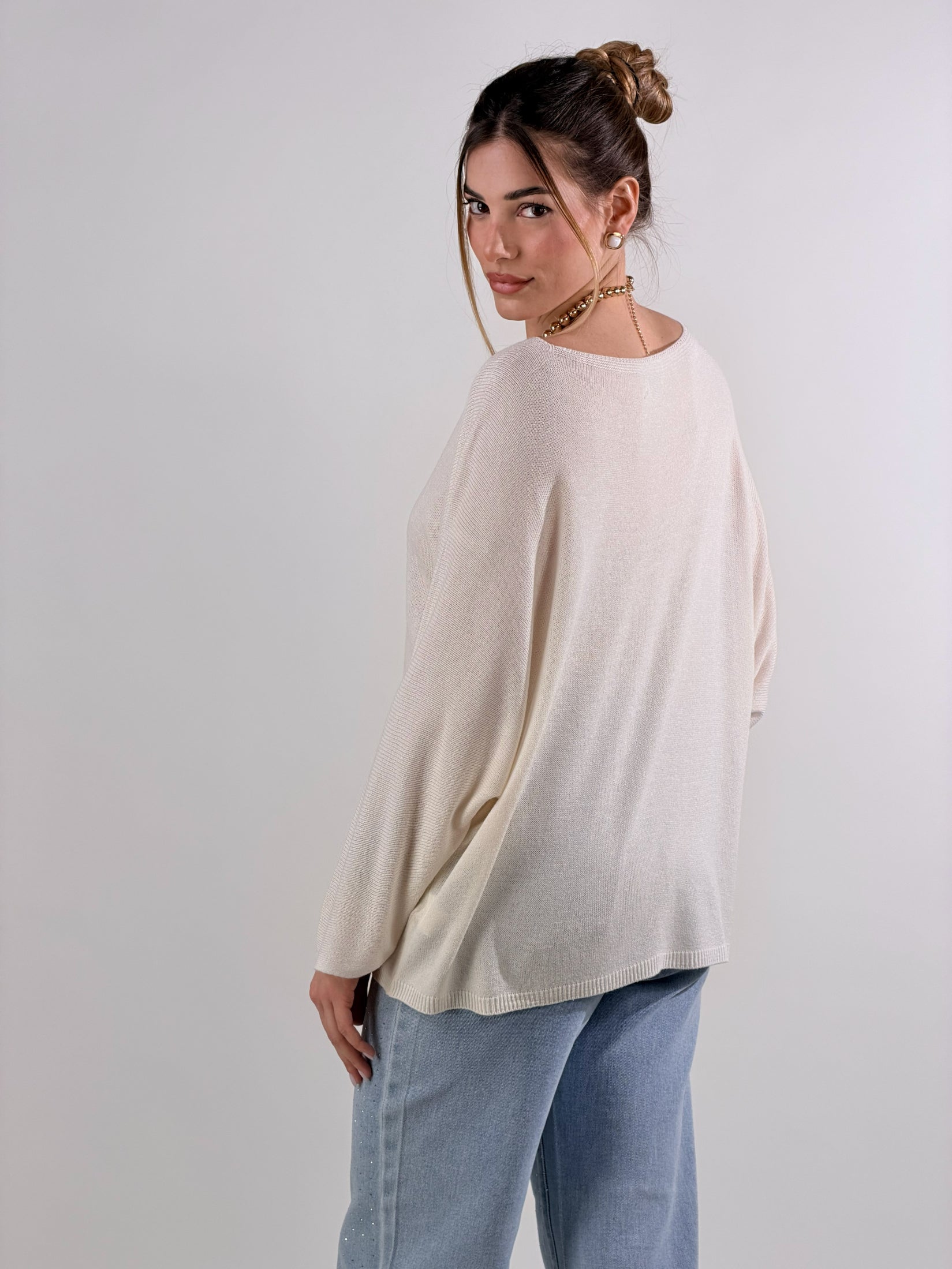 Maglia lurex scollo barca|Colore:Panna