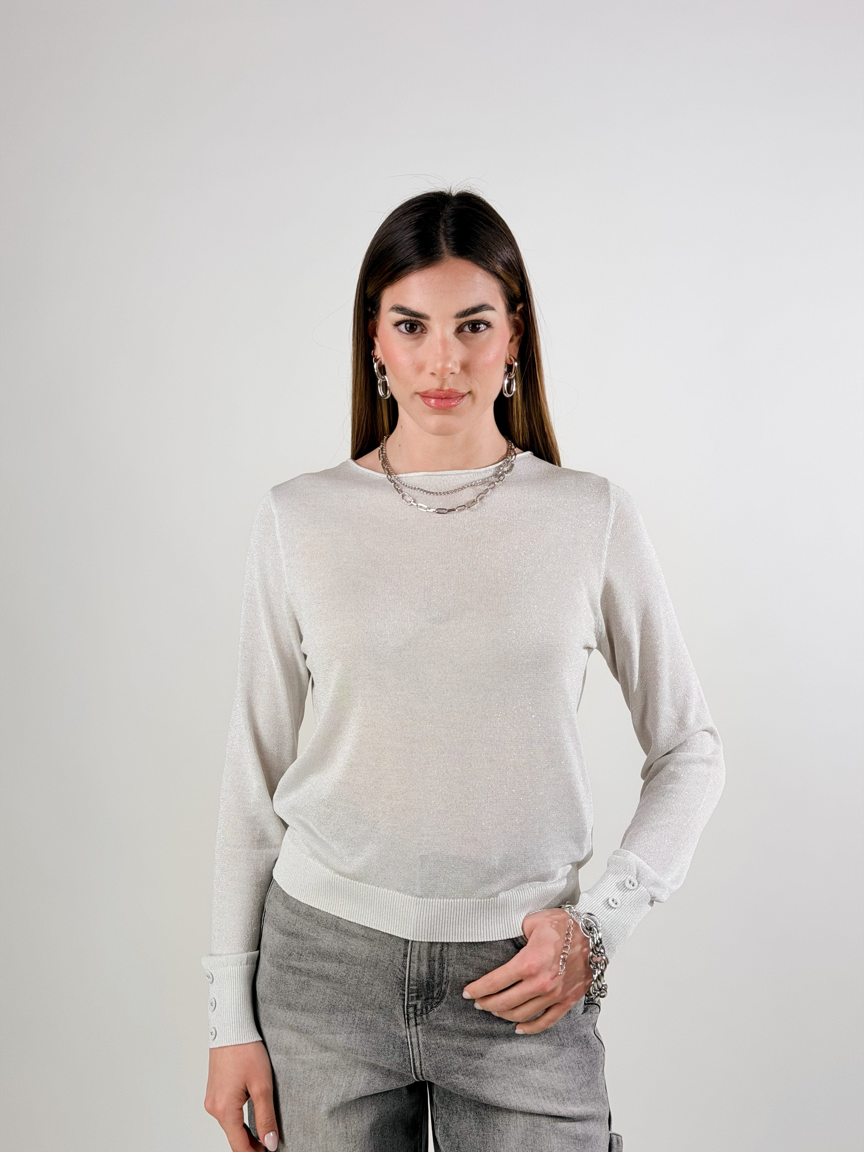 Maglia girocollo lurex|Colore:Bianco