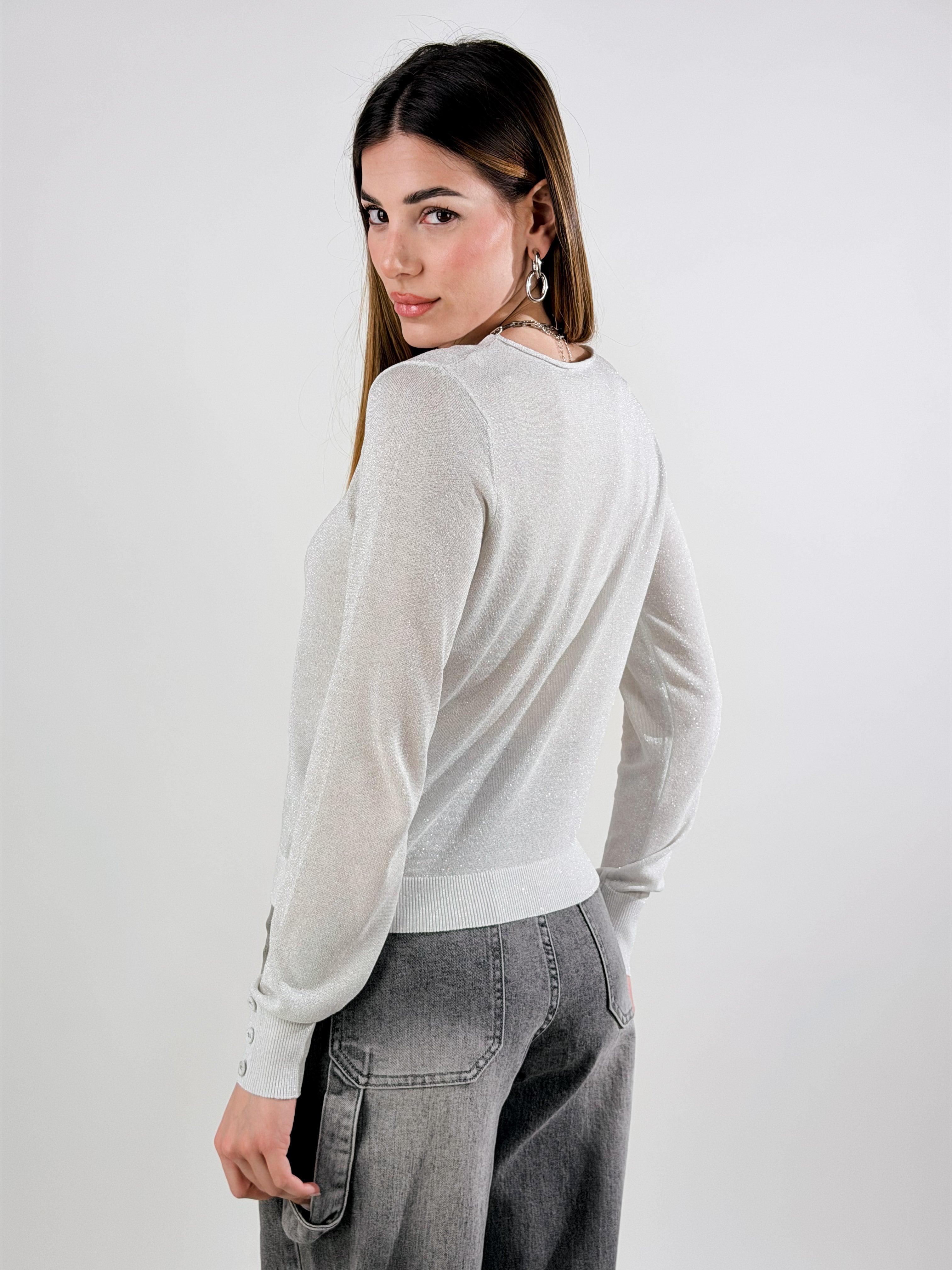 Maglia girocollo lurex|Colore:Bianco