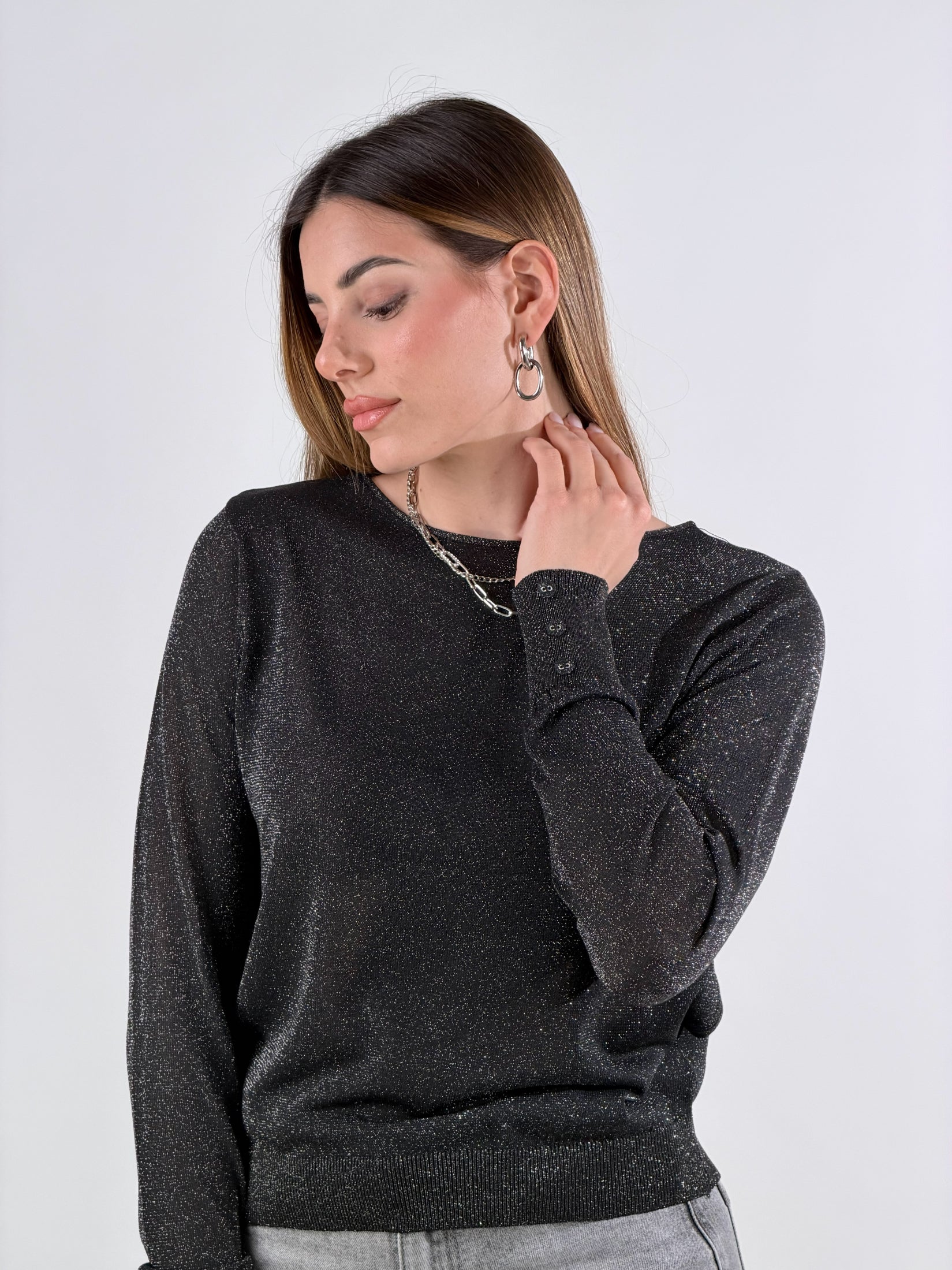 Maglia girocollo lurex|Colore:Nero