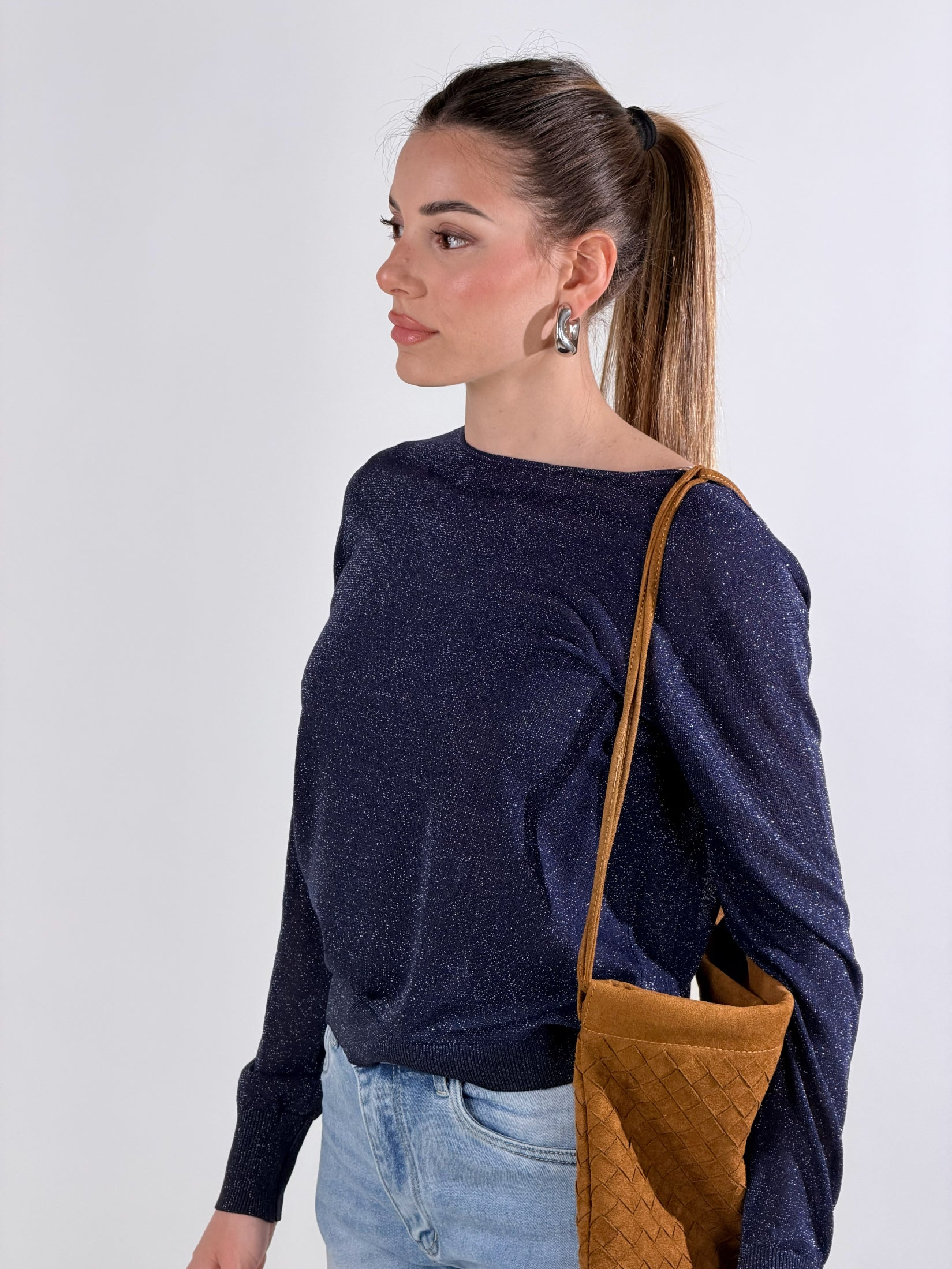 Maglia girocollo lurex|Colore:Blu scuro