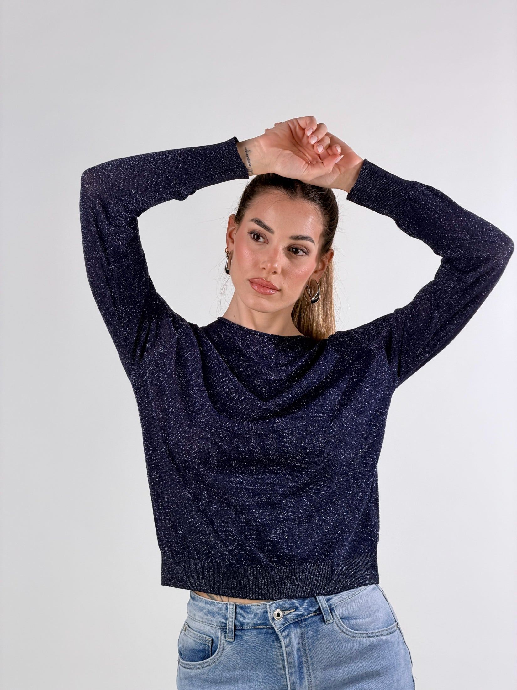 Maglia girocollo lurex|Colore:Blu scuro