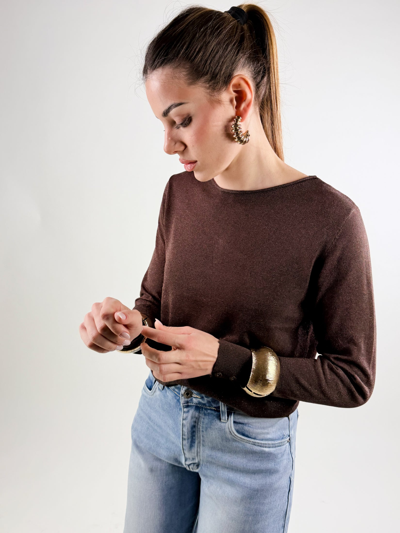 Maglia girocollo lurex|Colore:Caffe