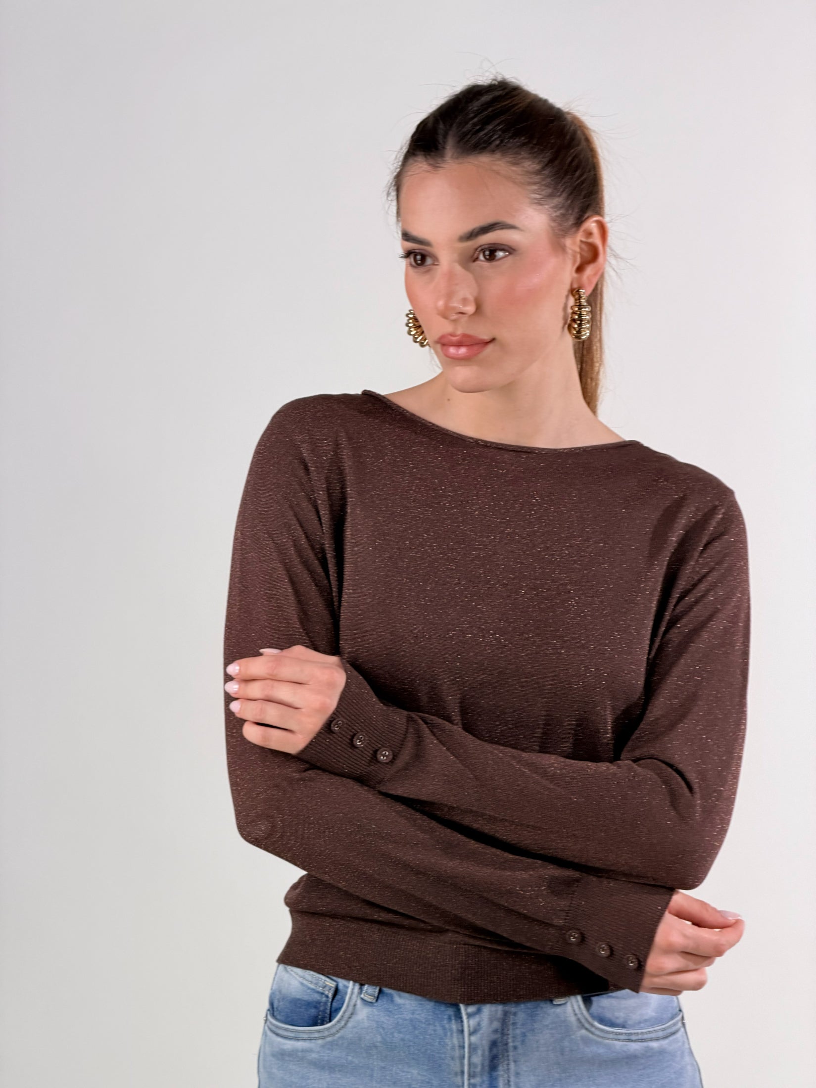 Maglia girocollo lurex|Colore:Caffe