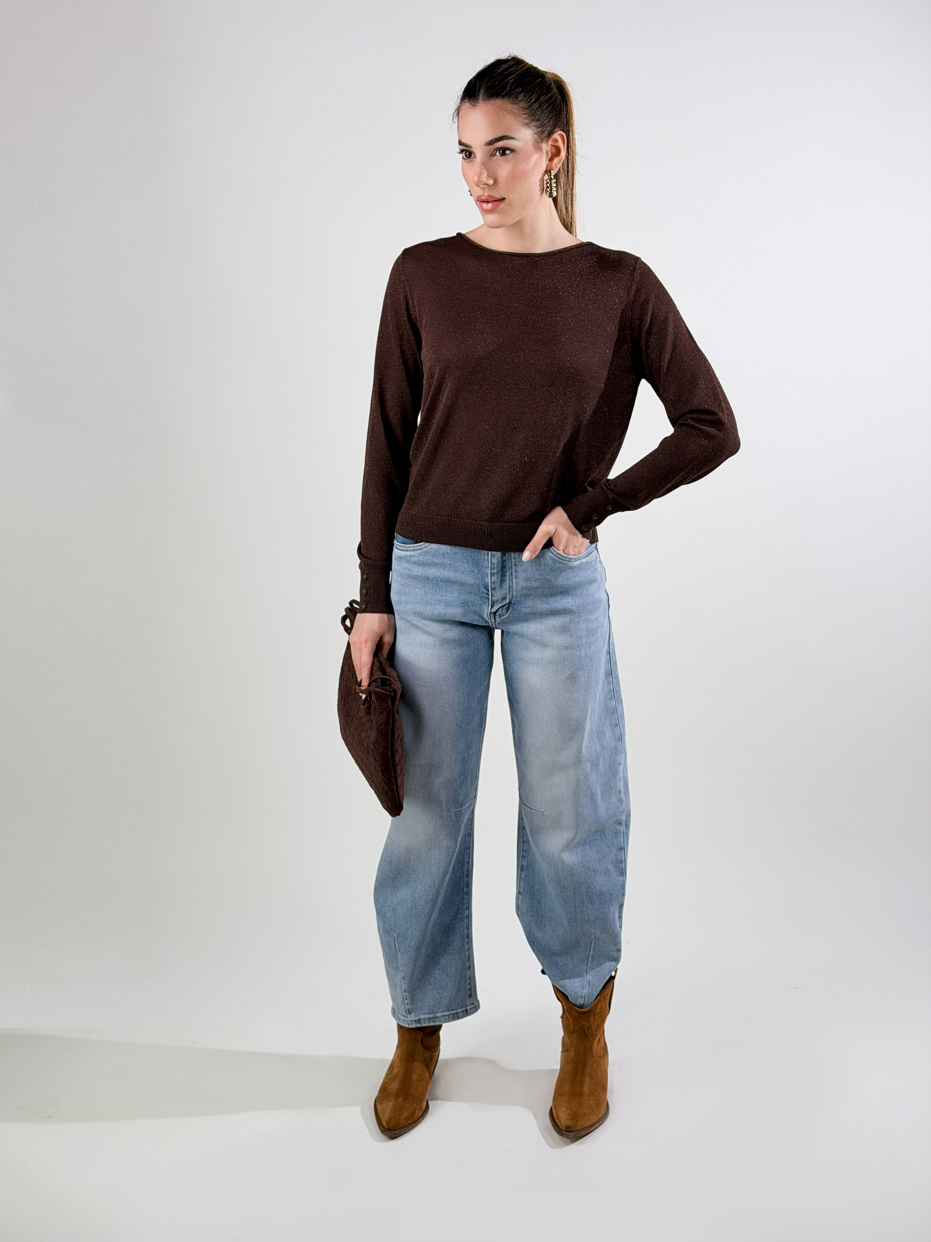 Maglia girocollo lurex|Colore:Caffe