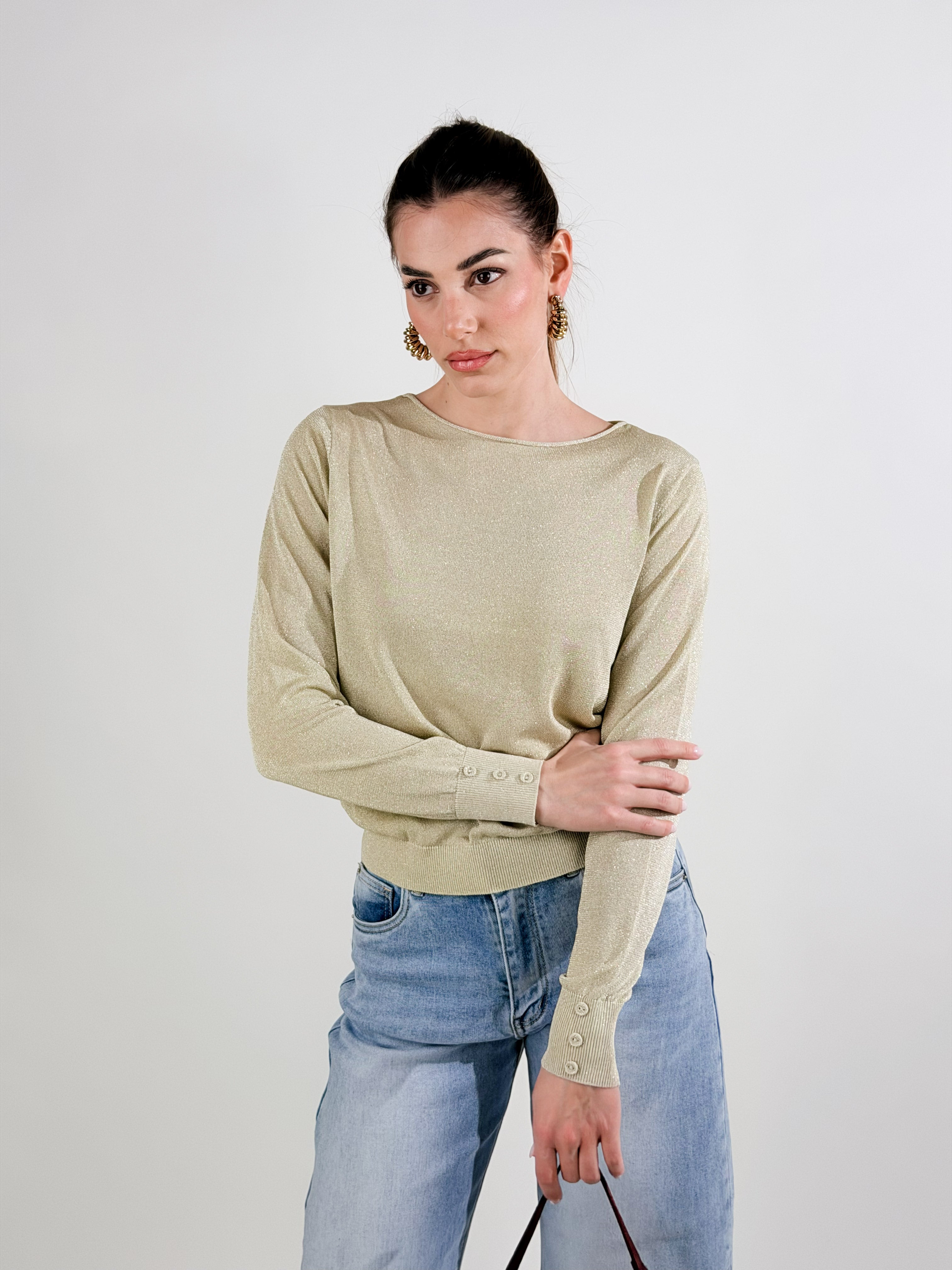 Maglia girocollo lurex|Colore:Beige
