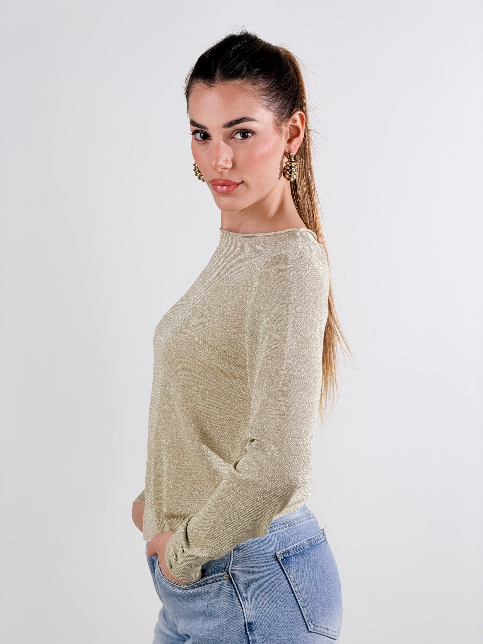 Maglia girocollo lurex|Colore:Beige