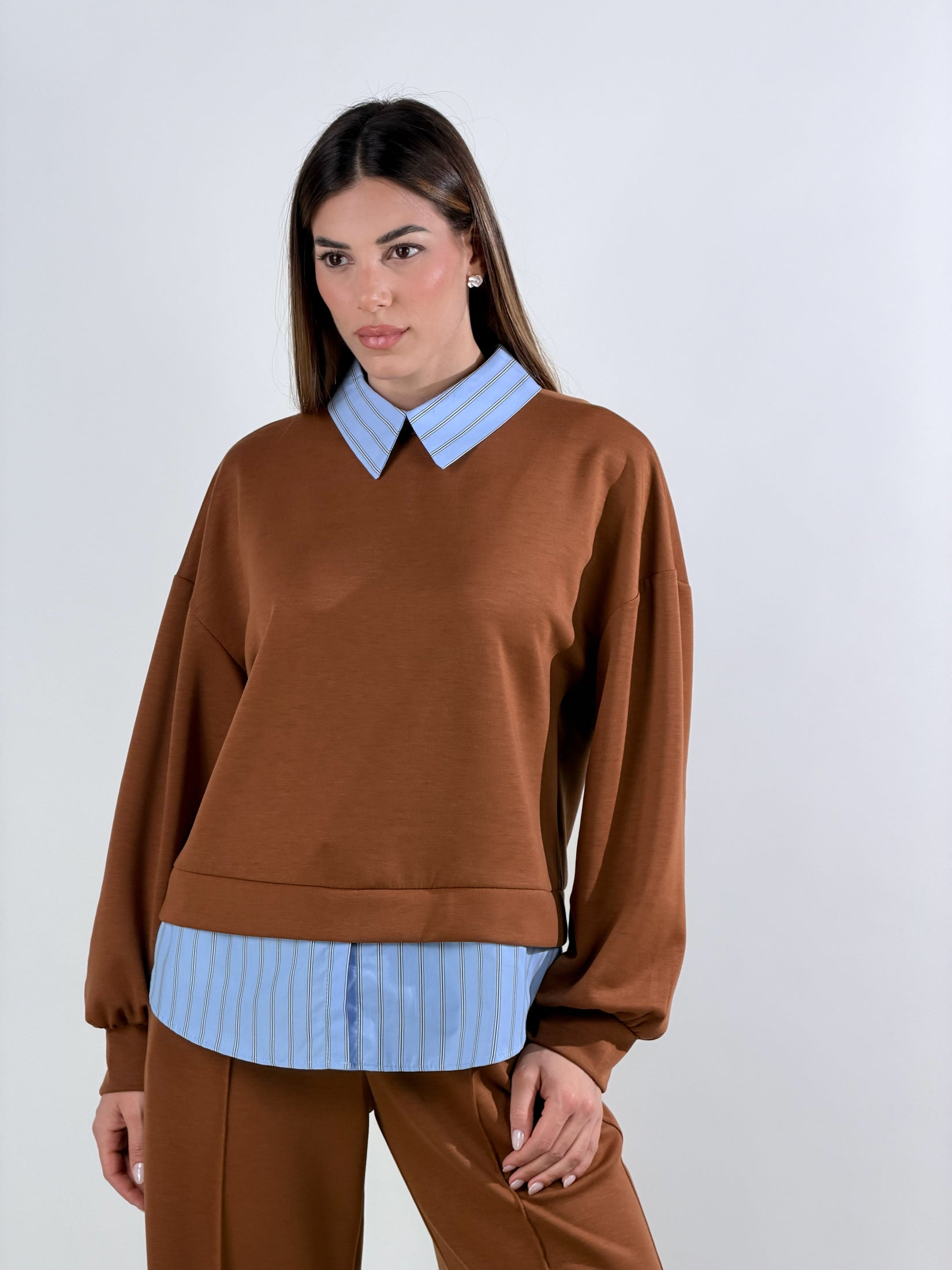 Felpa con camicia|Colore:Tabacco