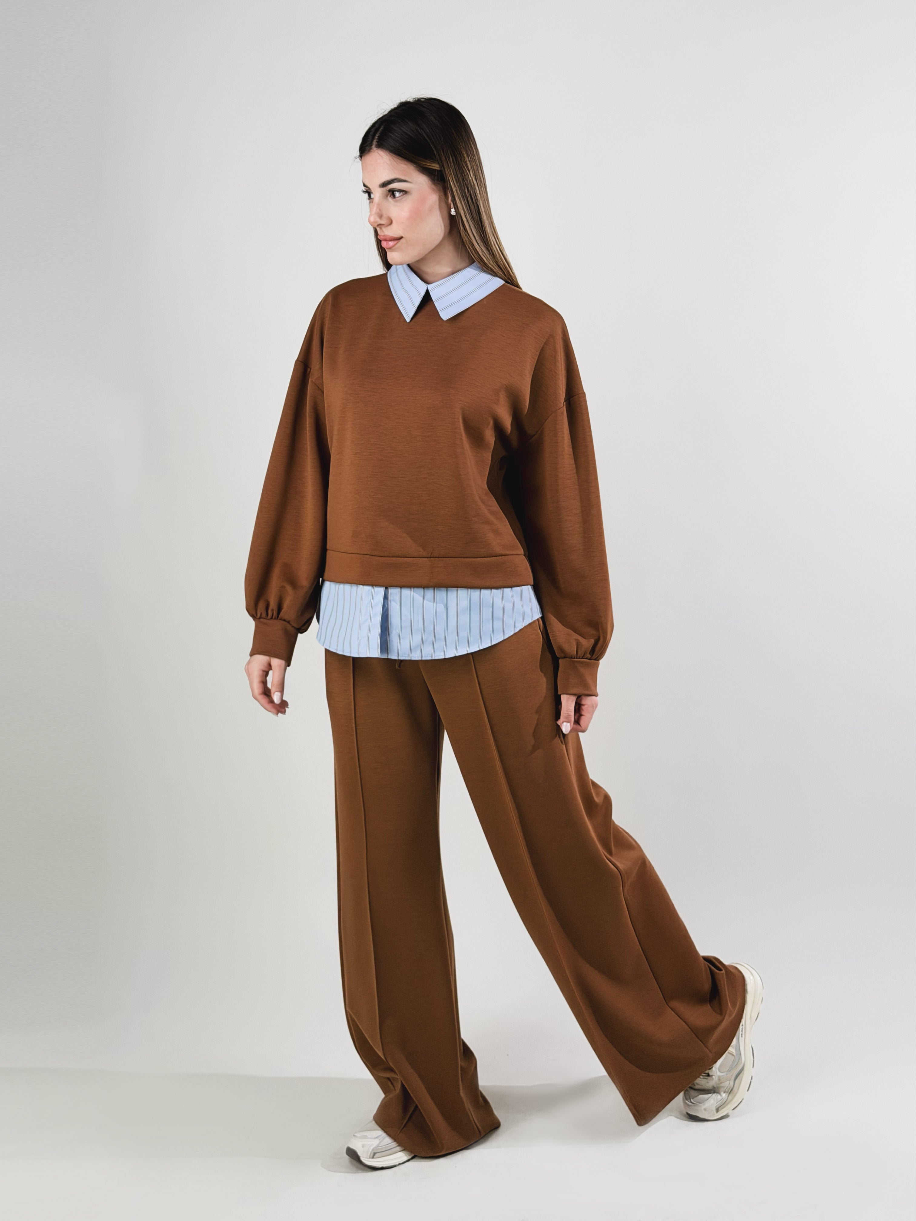 Felpa con camicia|Colore:Tabacco