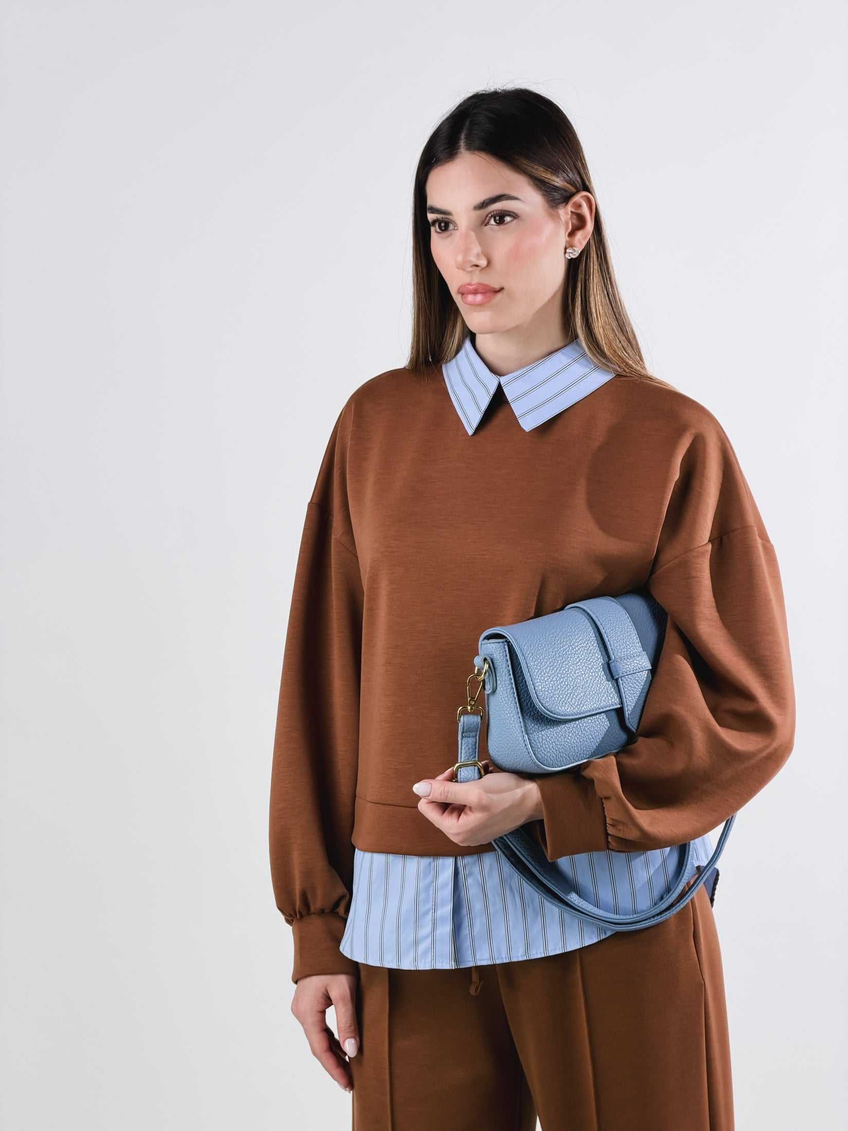 Felpa con camicia|Colore:Tabacco