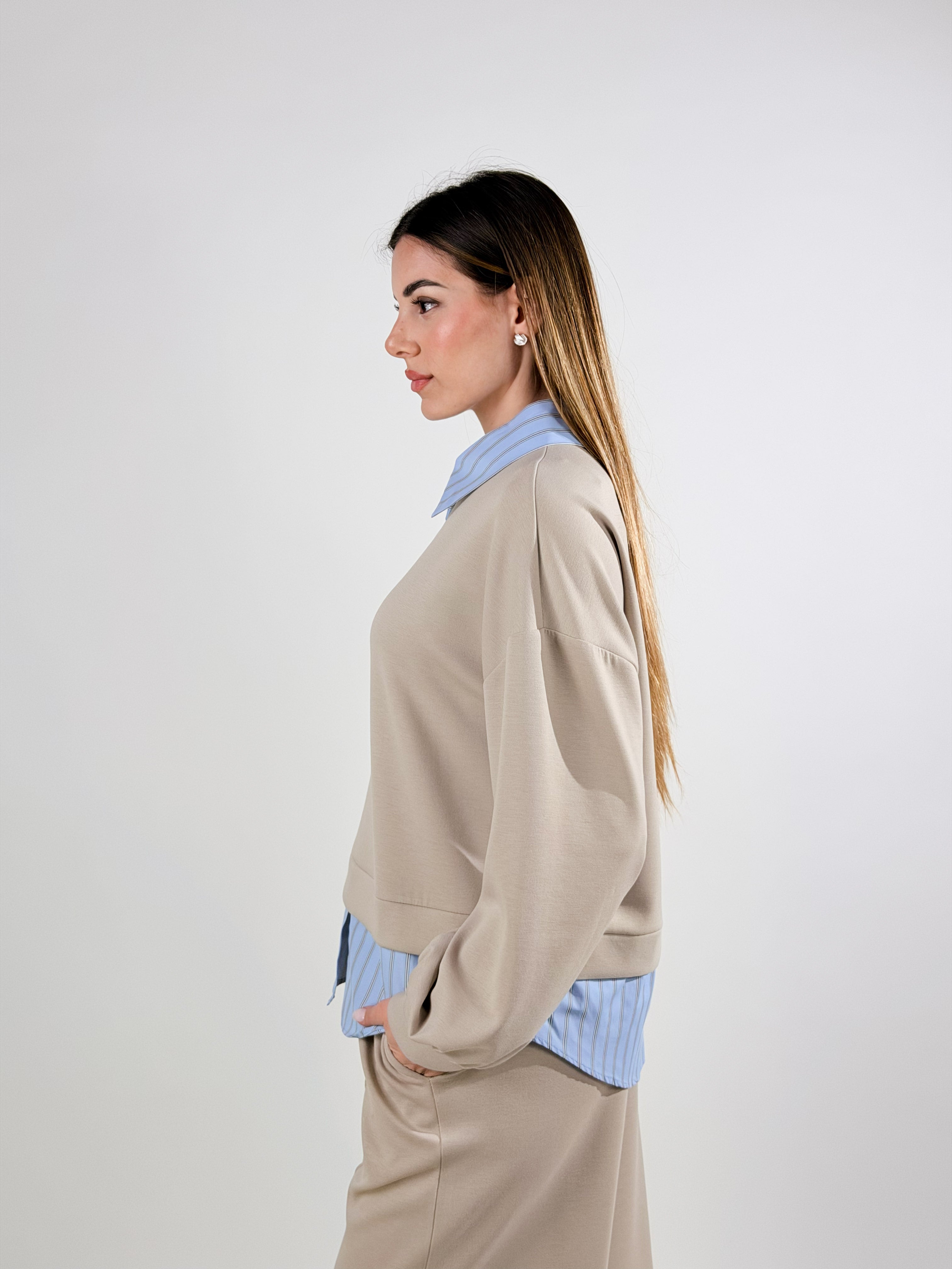 Felpa con camicia|Colore:Beige