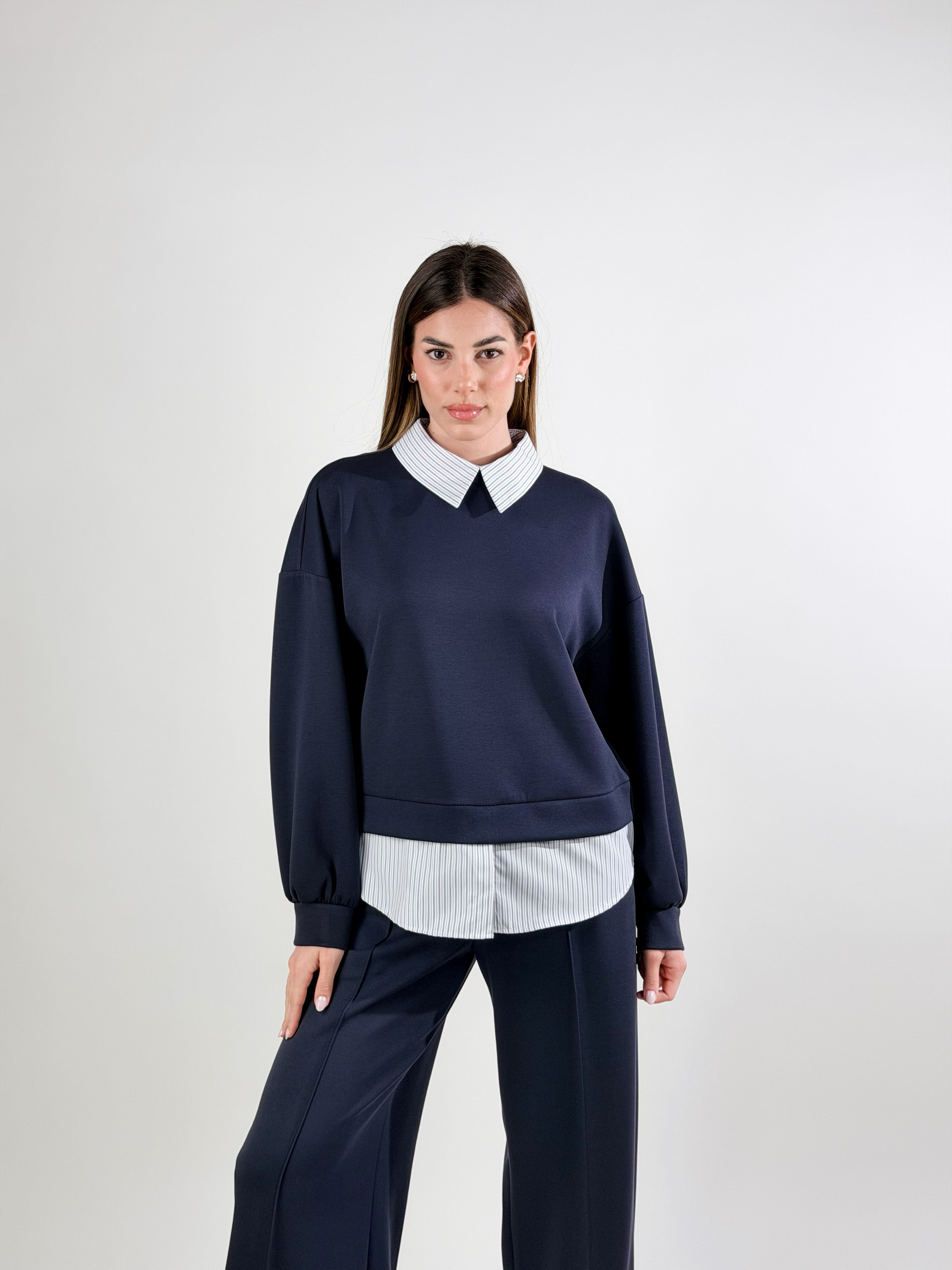 Felpa con camicia|Colore:Blu