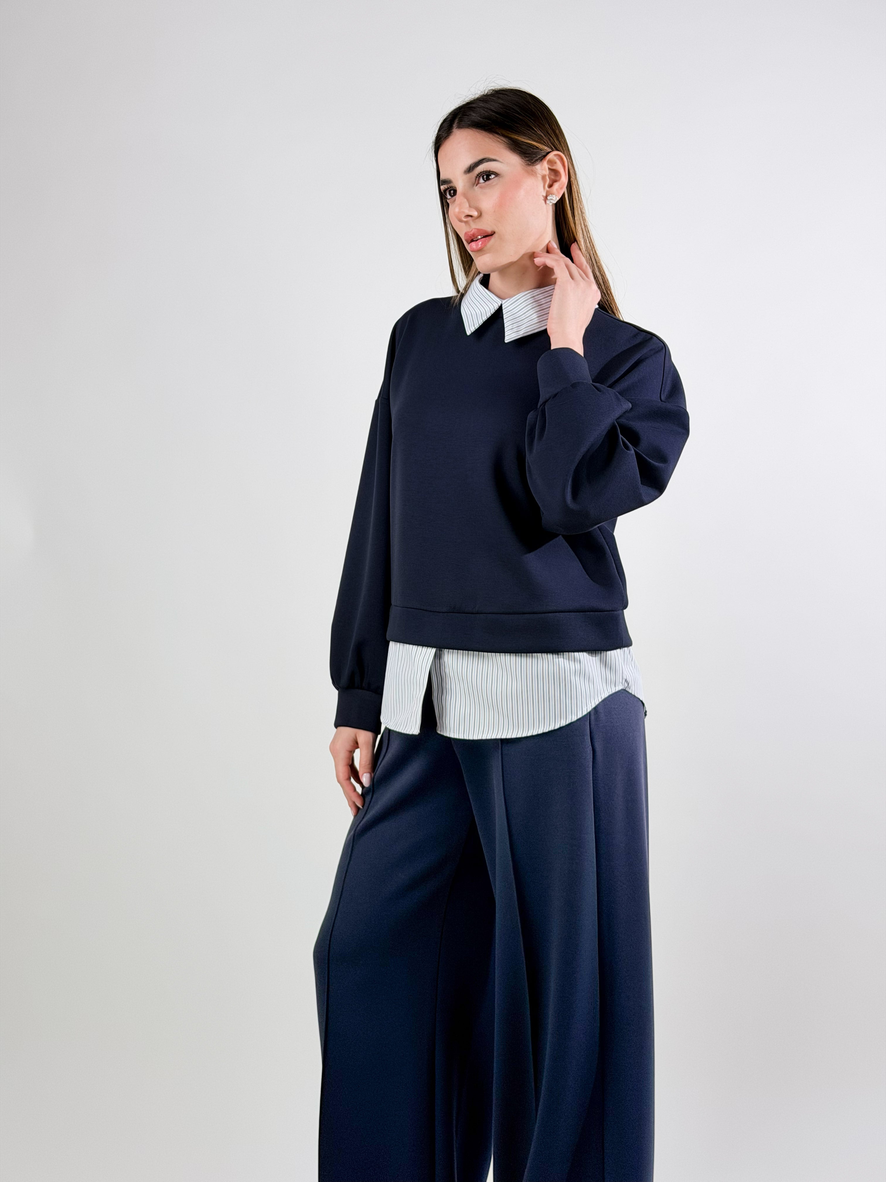 Felpa con camicia|Colore:Blu