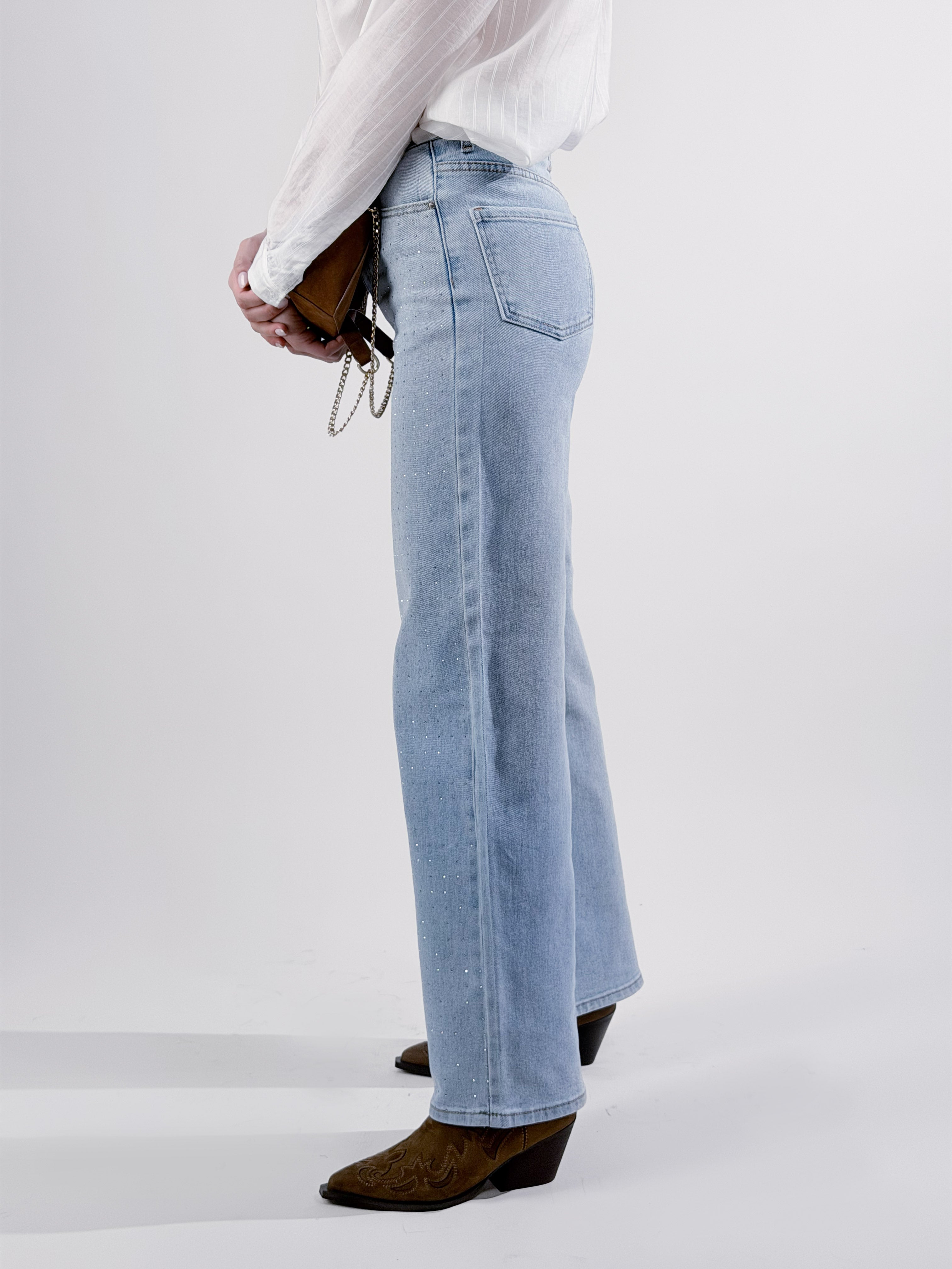 Jenas wide leg con strass|Colore:Blu chiaro