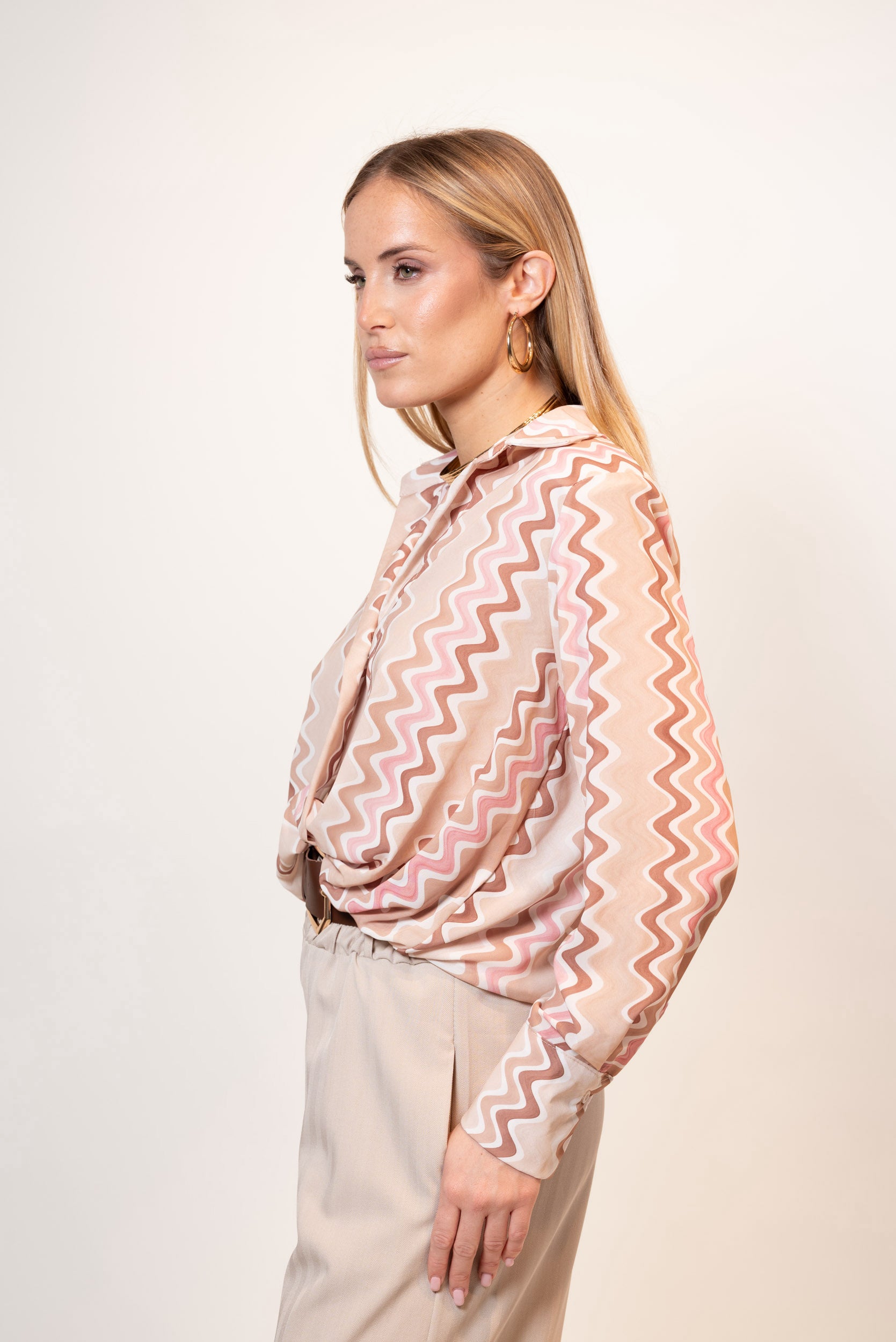 Camicia Ballon zig zag|Colore:Beige