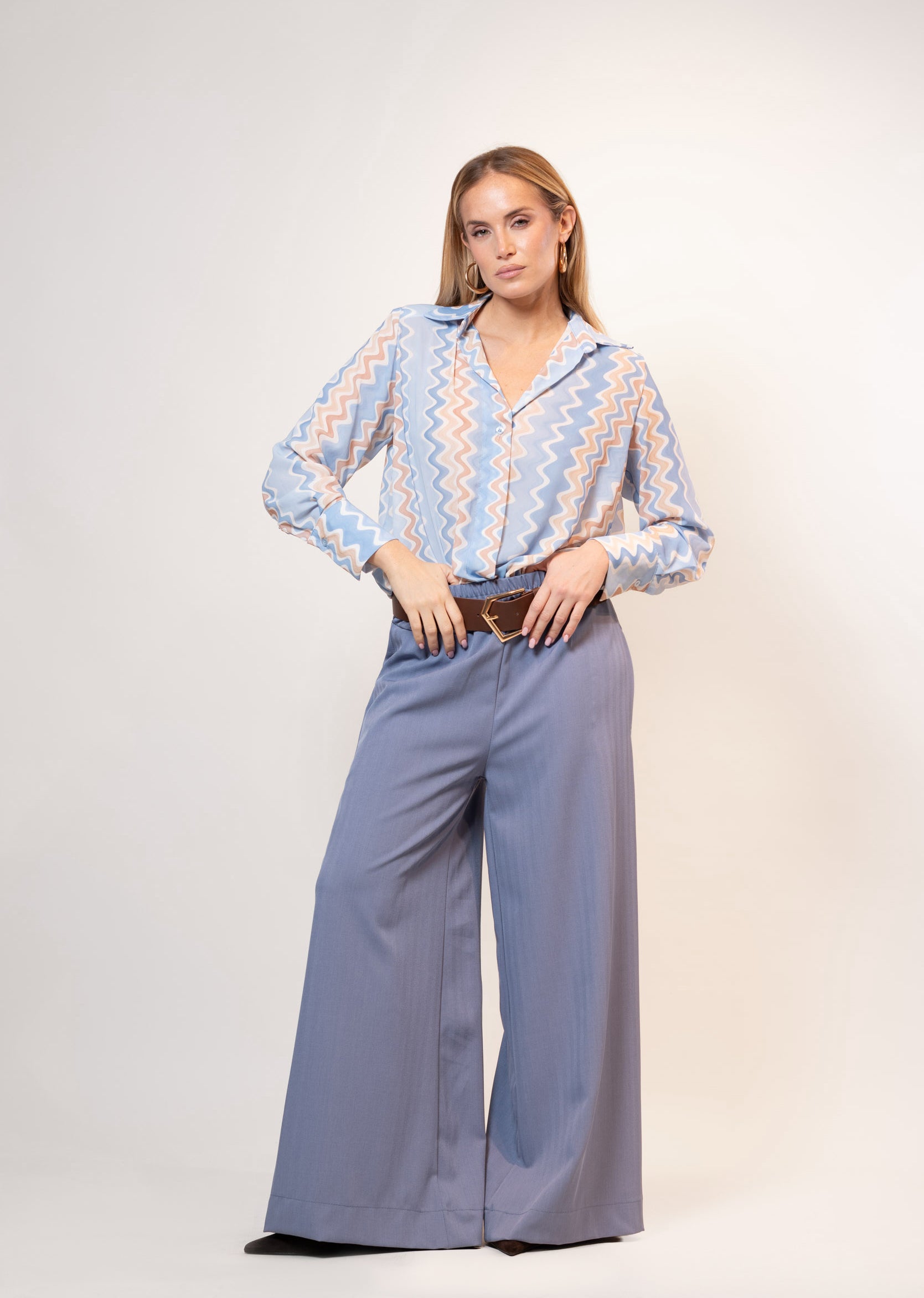 Camicia Ballon zig zag|Colore:Celeste