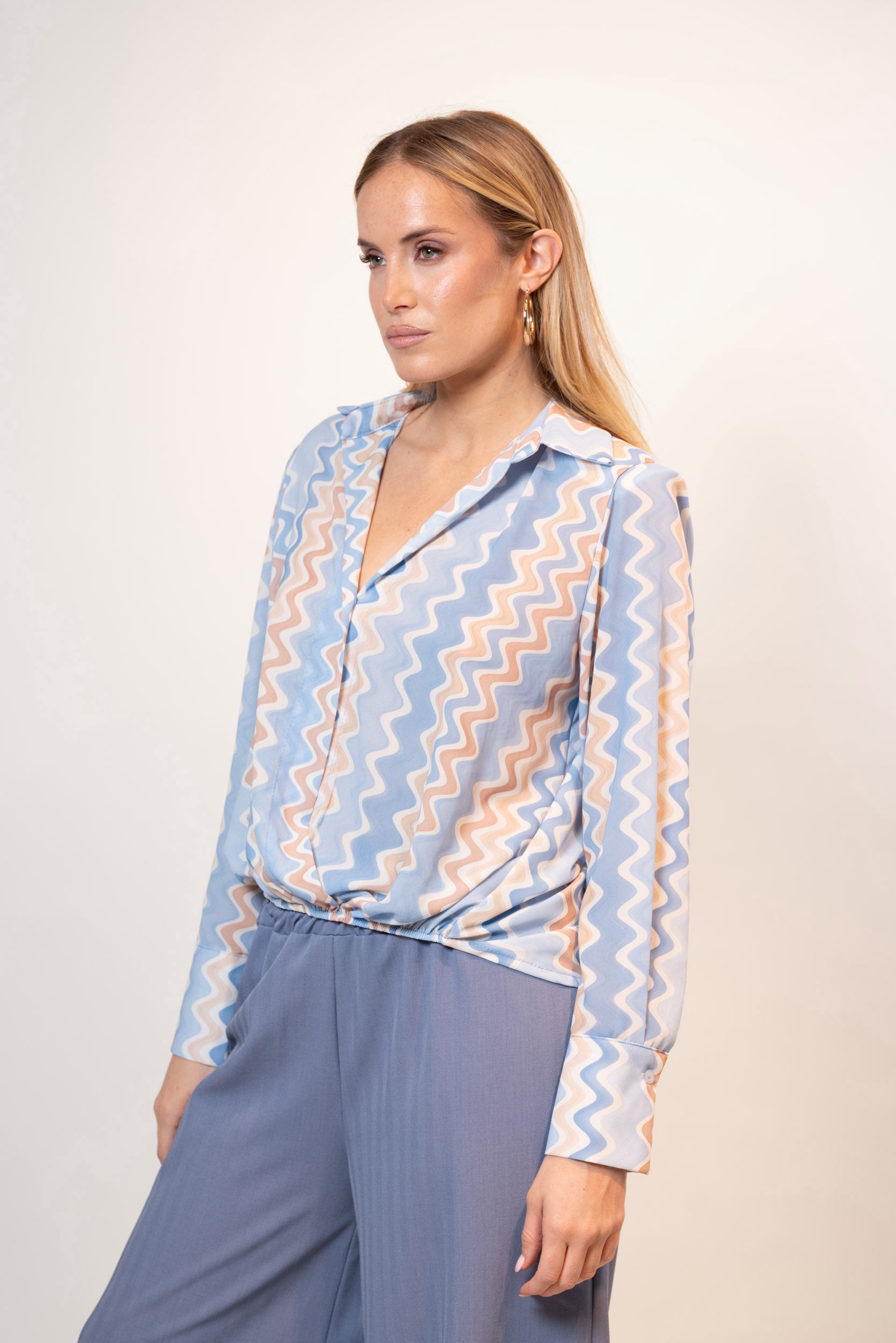 Camicia Ballon zig zag|Colore:Celeste