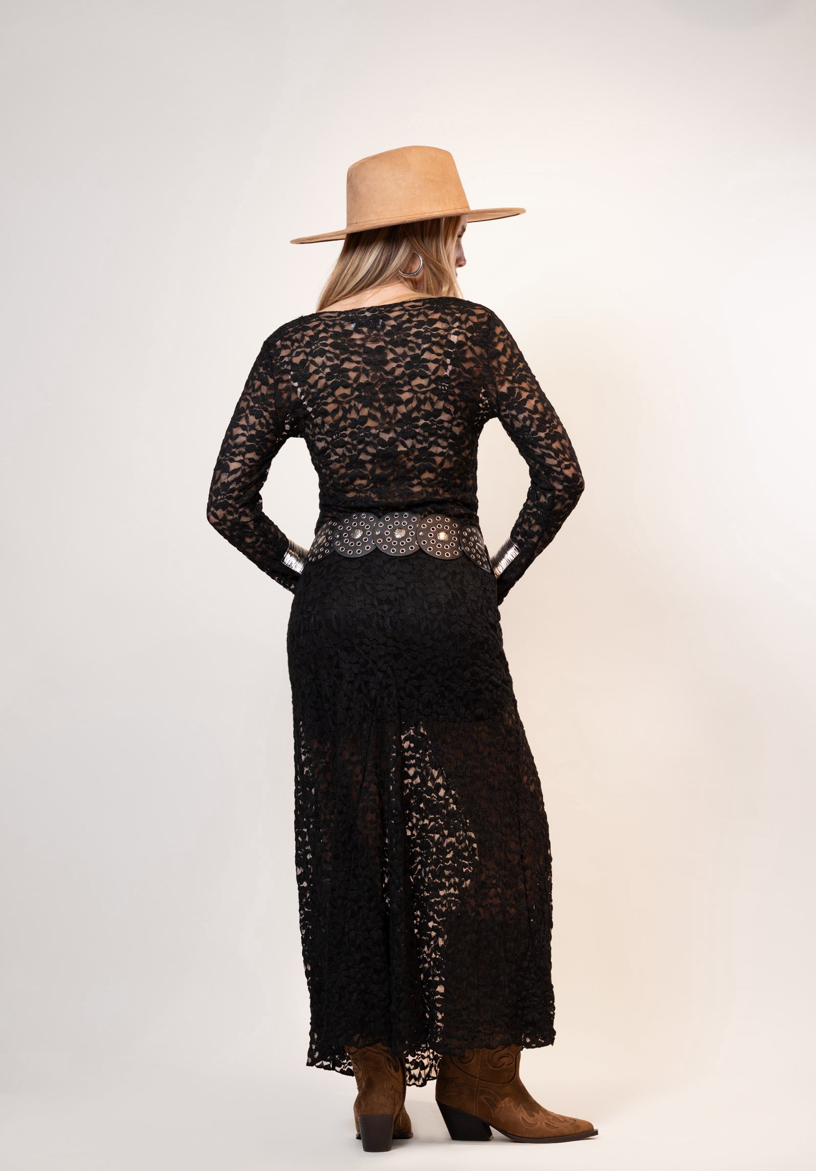 Gonna in pizzo floreale|Colore:Nero