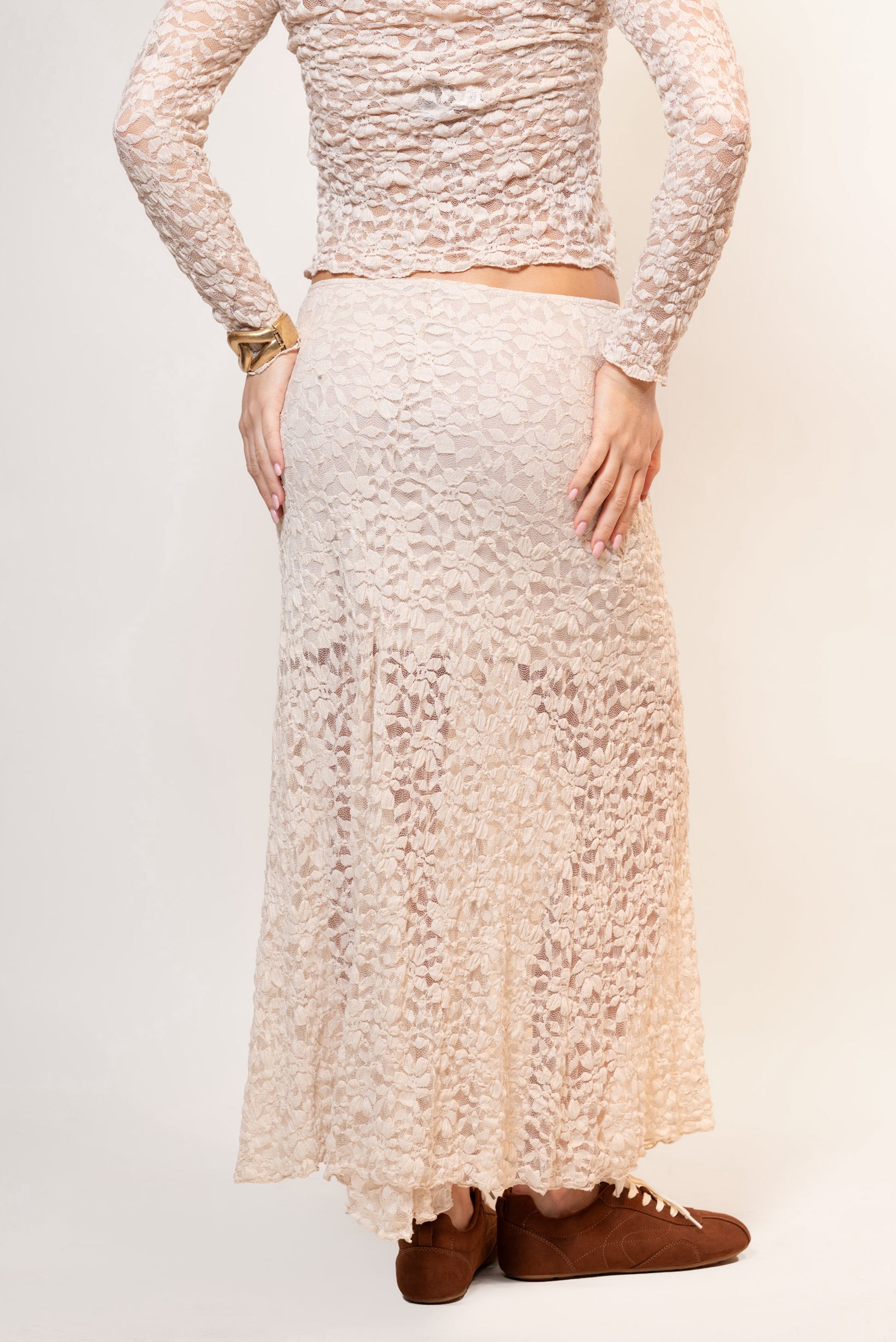 Gonna in pizzo floreale|Colore:Beige chiaro