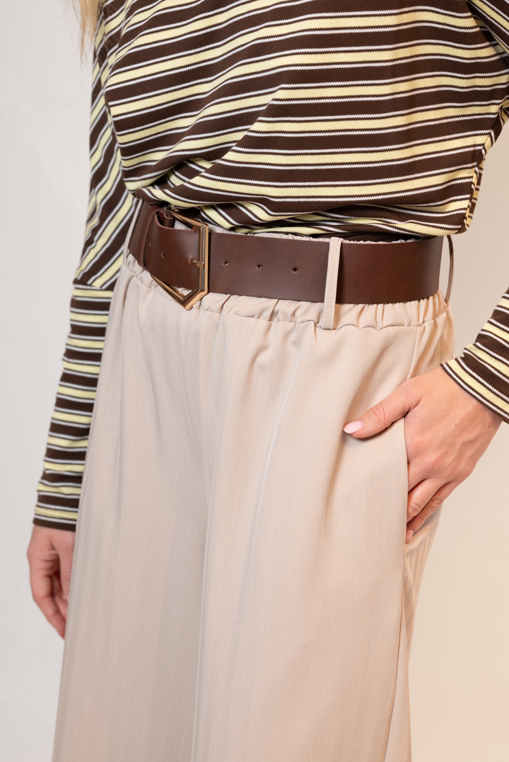 Pantalone Palazzo con cintura|Colore:Beige