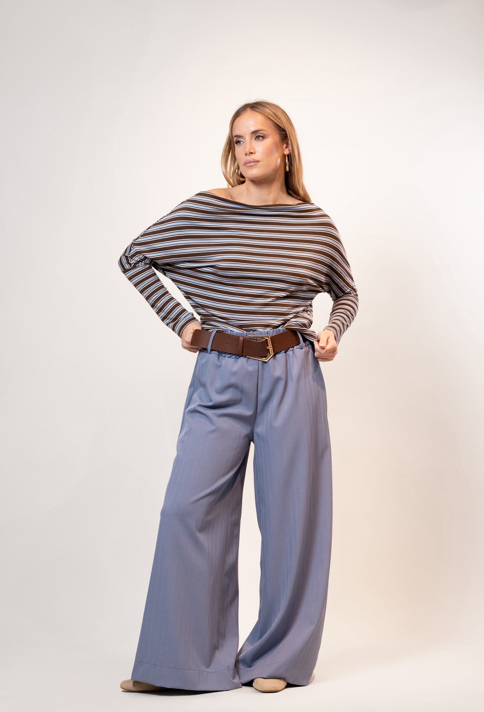 Pantalone Palazzo con cintura|Colore:Jeans