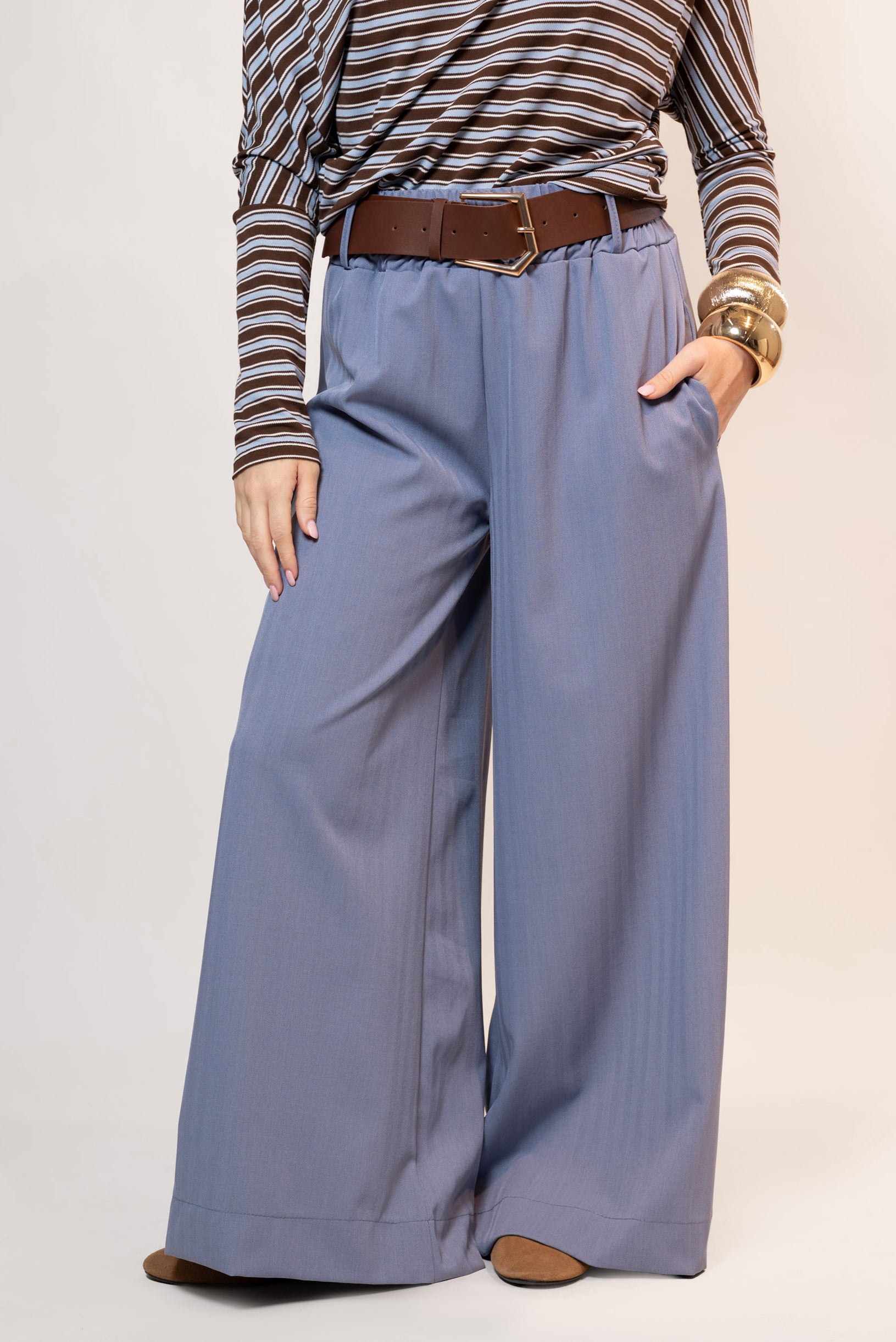 Pantalone Palazzo con cintura|Colore:Jeans