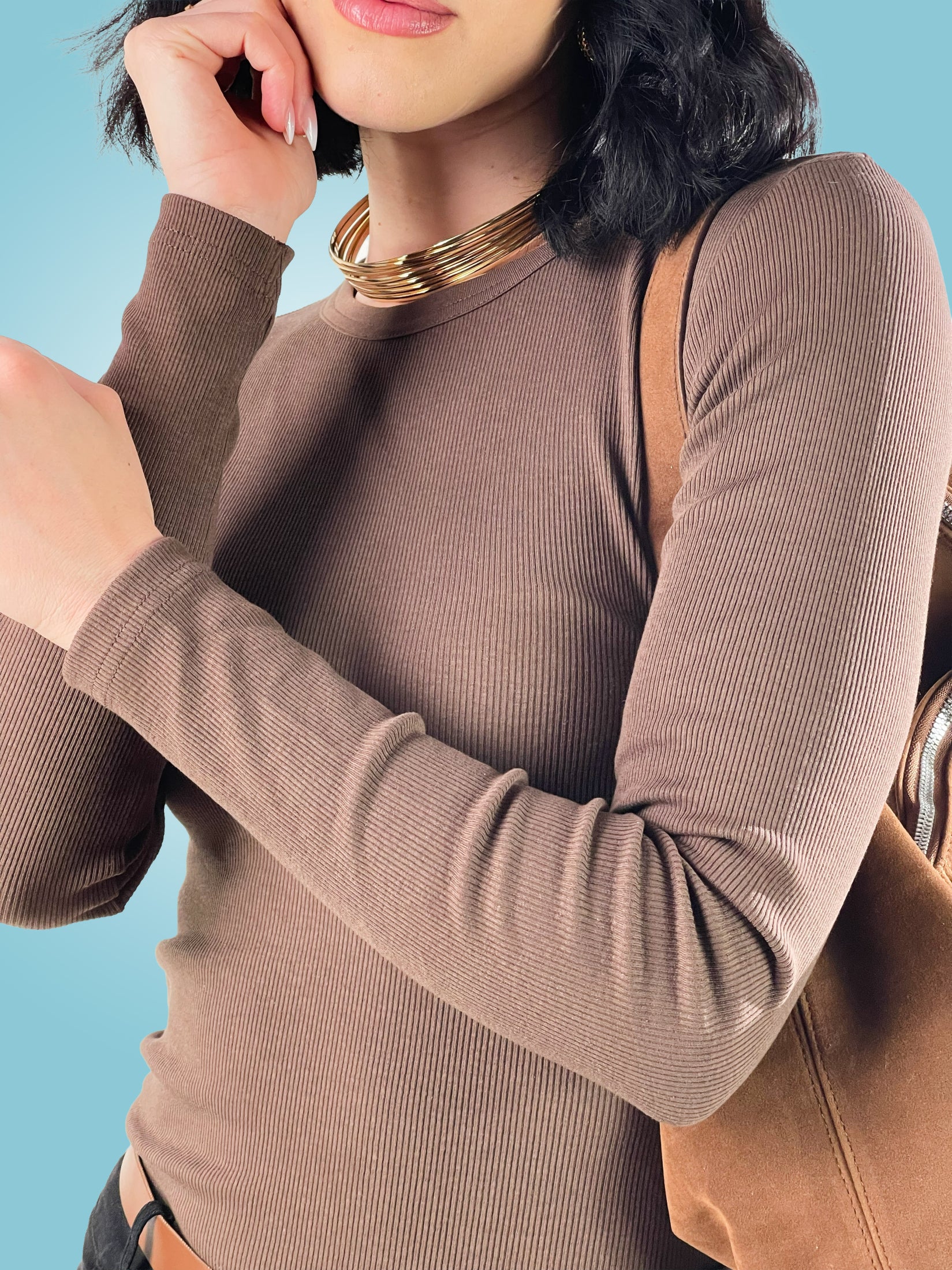 T- shirt manica lunga|Colore:Tabacco