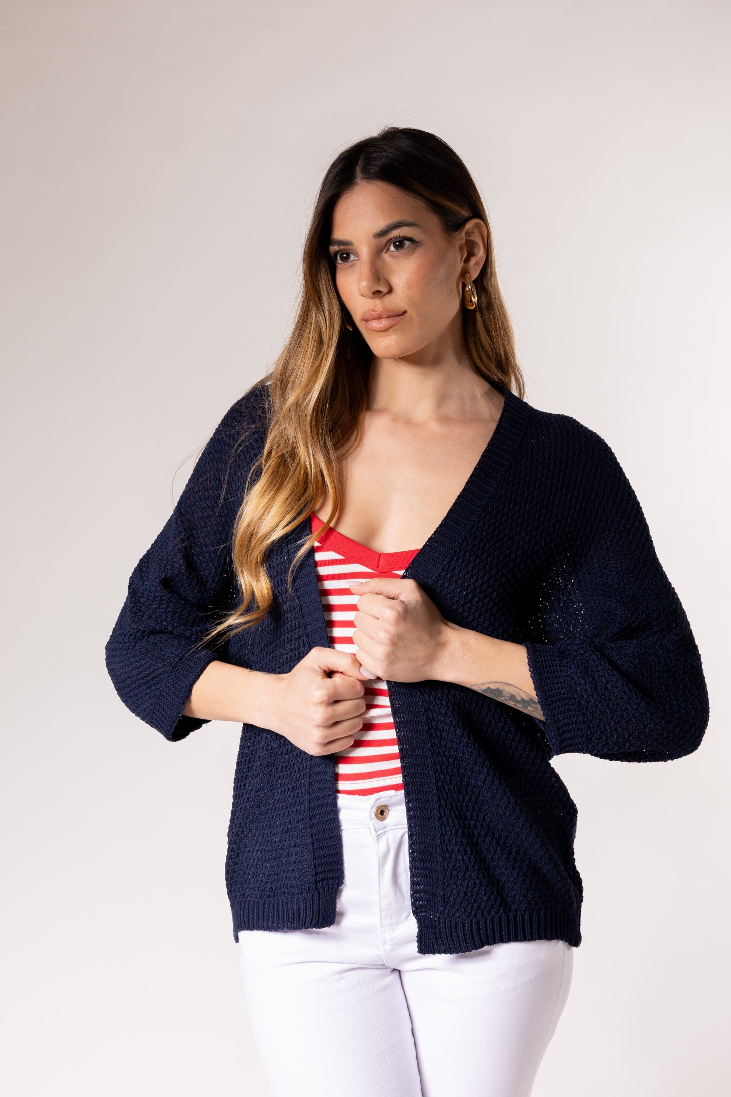 Cardigan kimono manica 3/4|Colore:Laguna