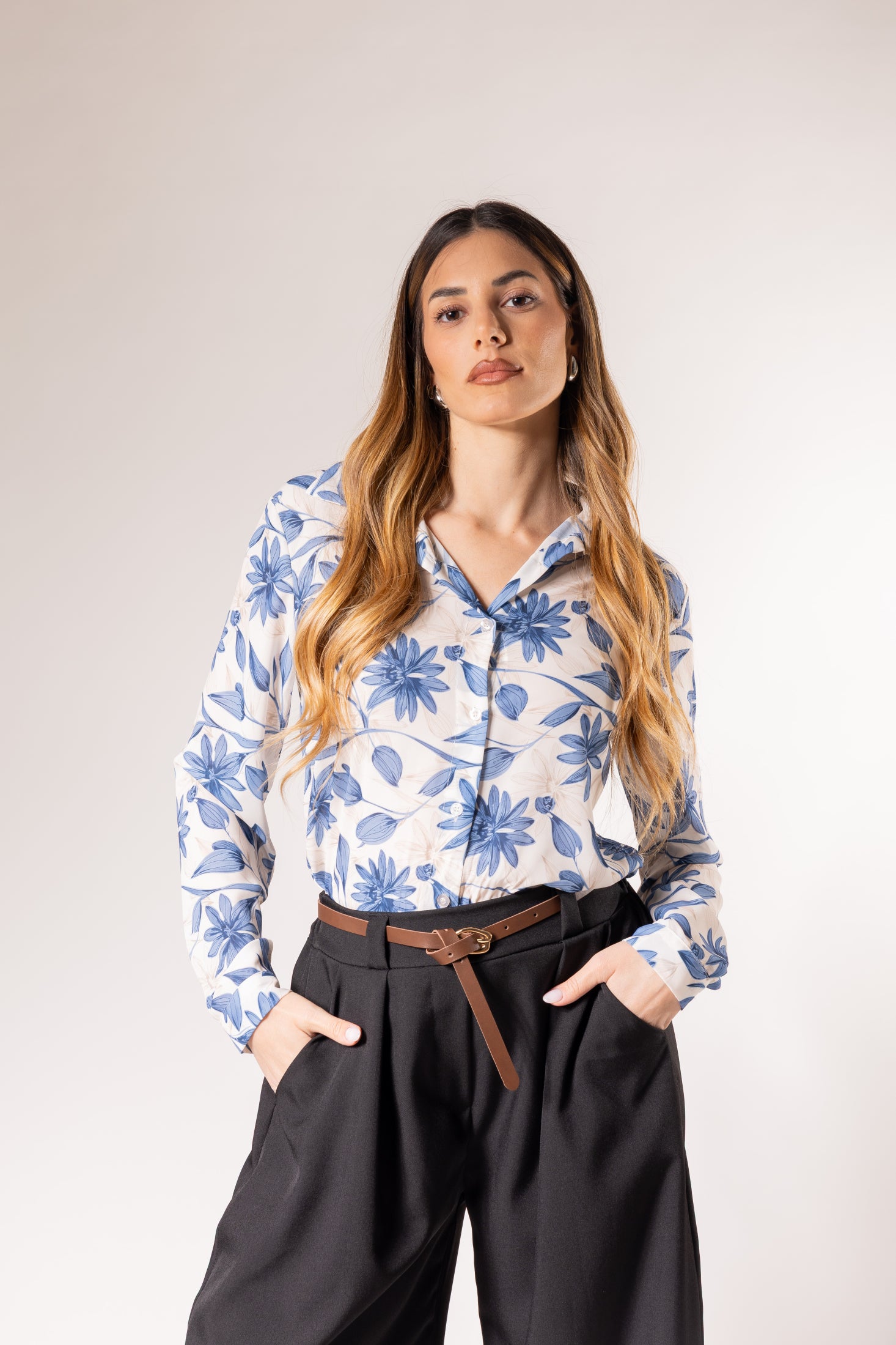 Camicia Fantasia fiore|Colore:Blu