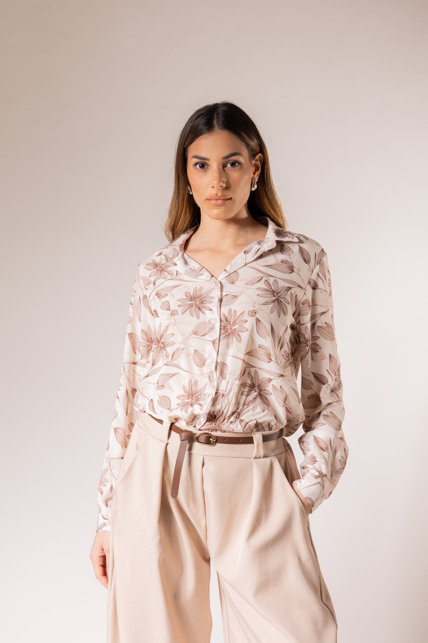 Camicia Fantasia fiore|Colore:Beige