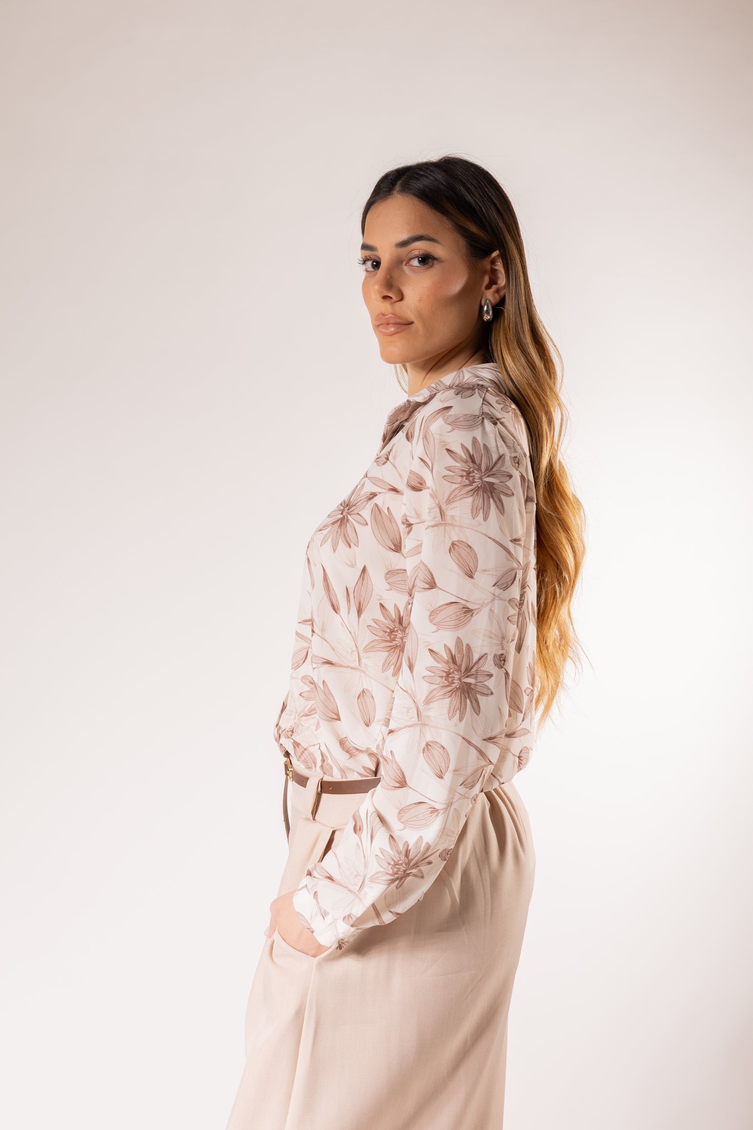 Camicia Fantasia fiore|Colore:Beige