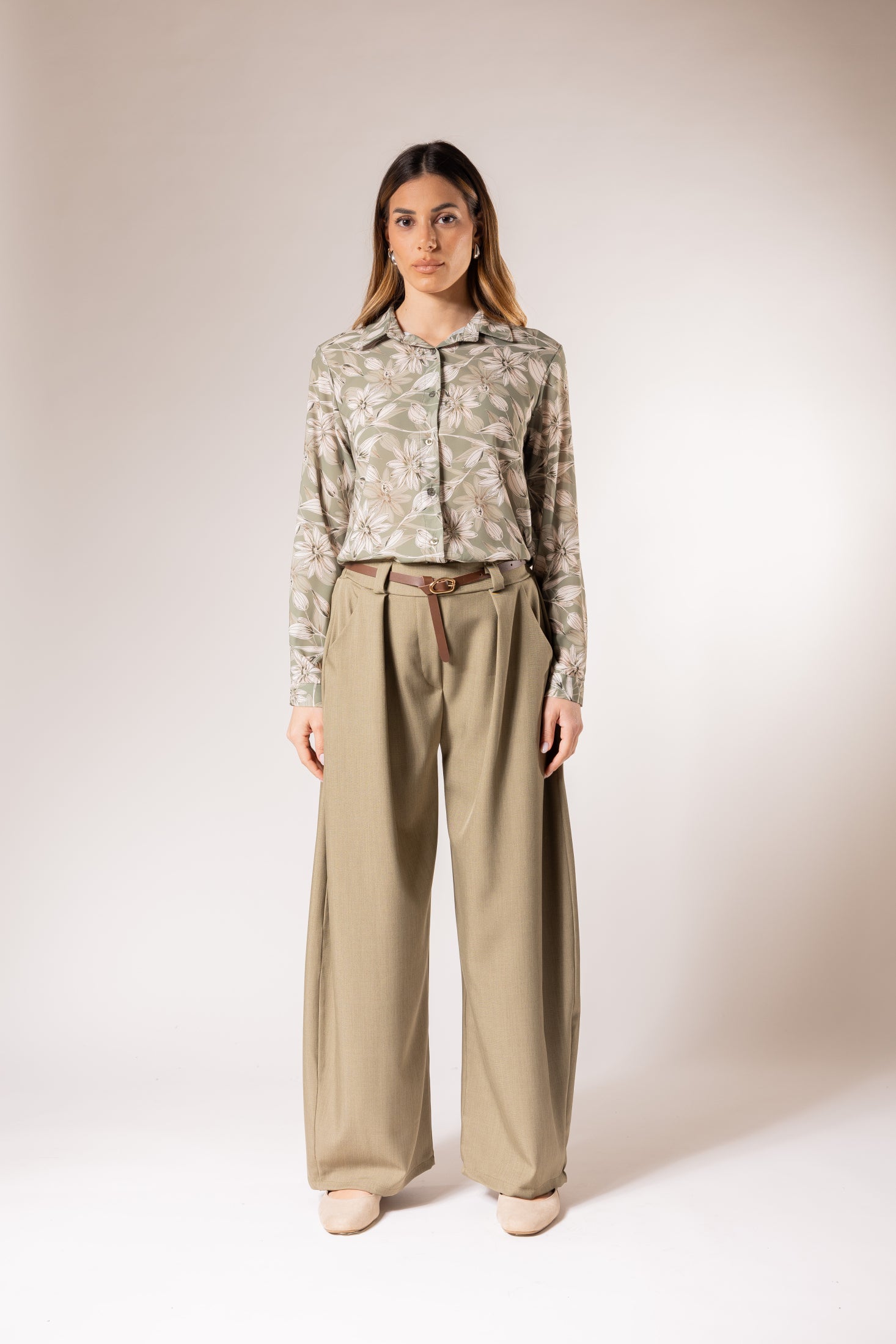 Camicia Fantasia fiore|Colore:Verde militare