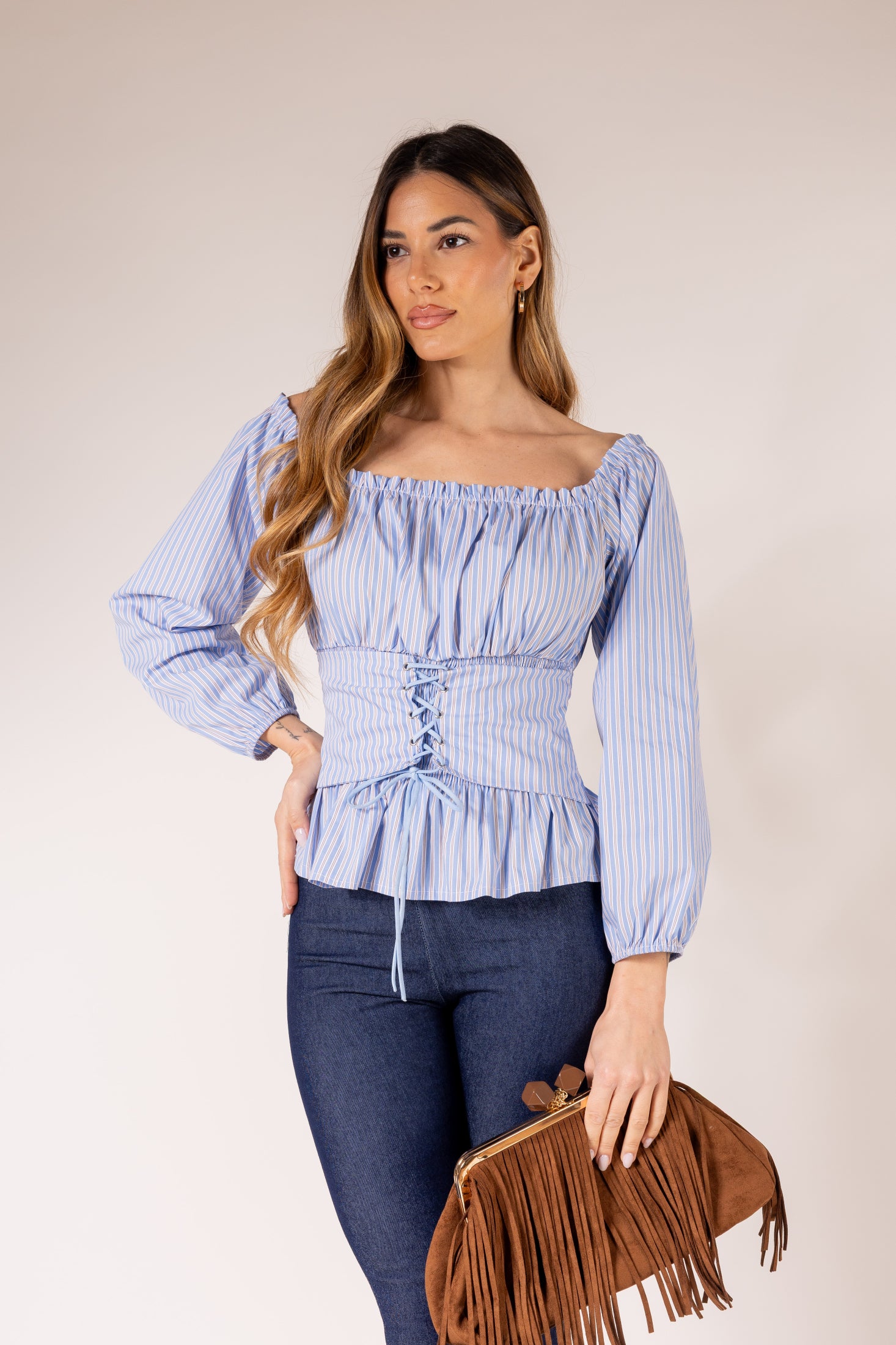 Camicia Bustier|Colore:Blu/marrone