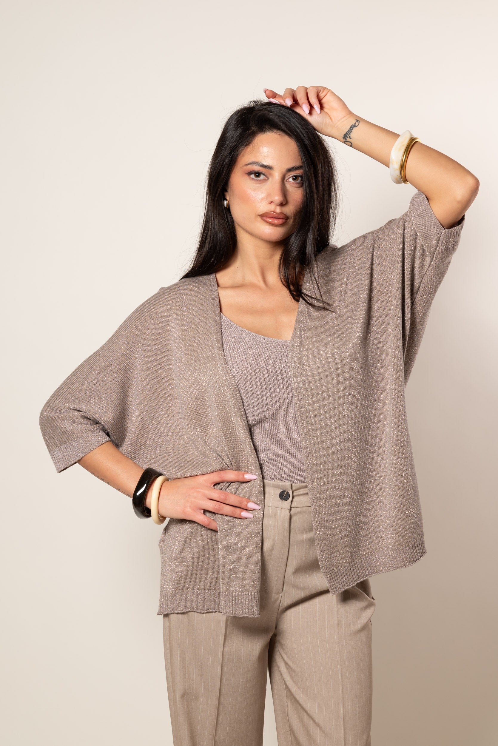 Kimono lurex|Colore:Fango melange