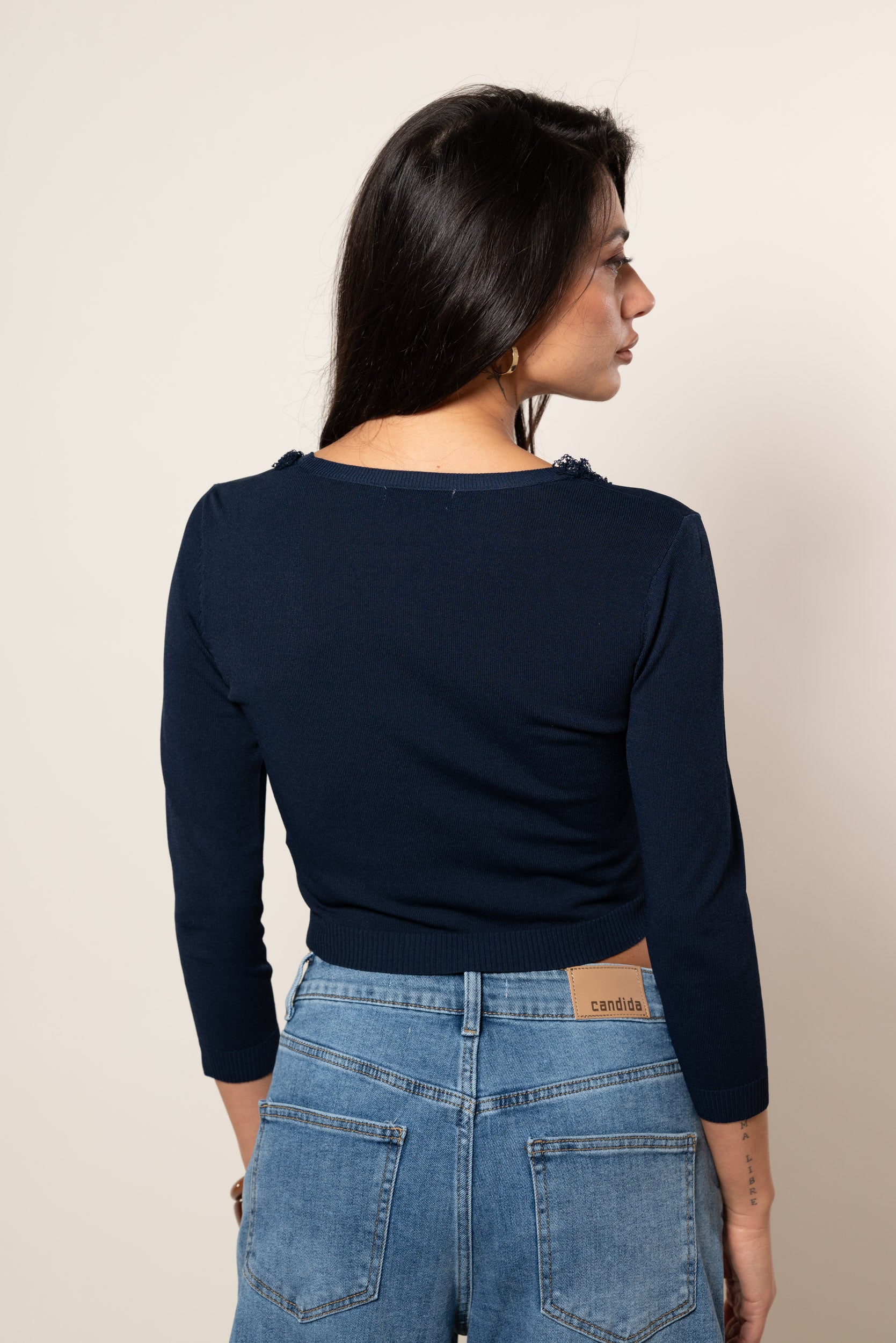 Cardigan crop con frange|Colore:Blu