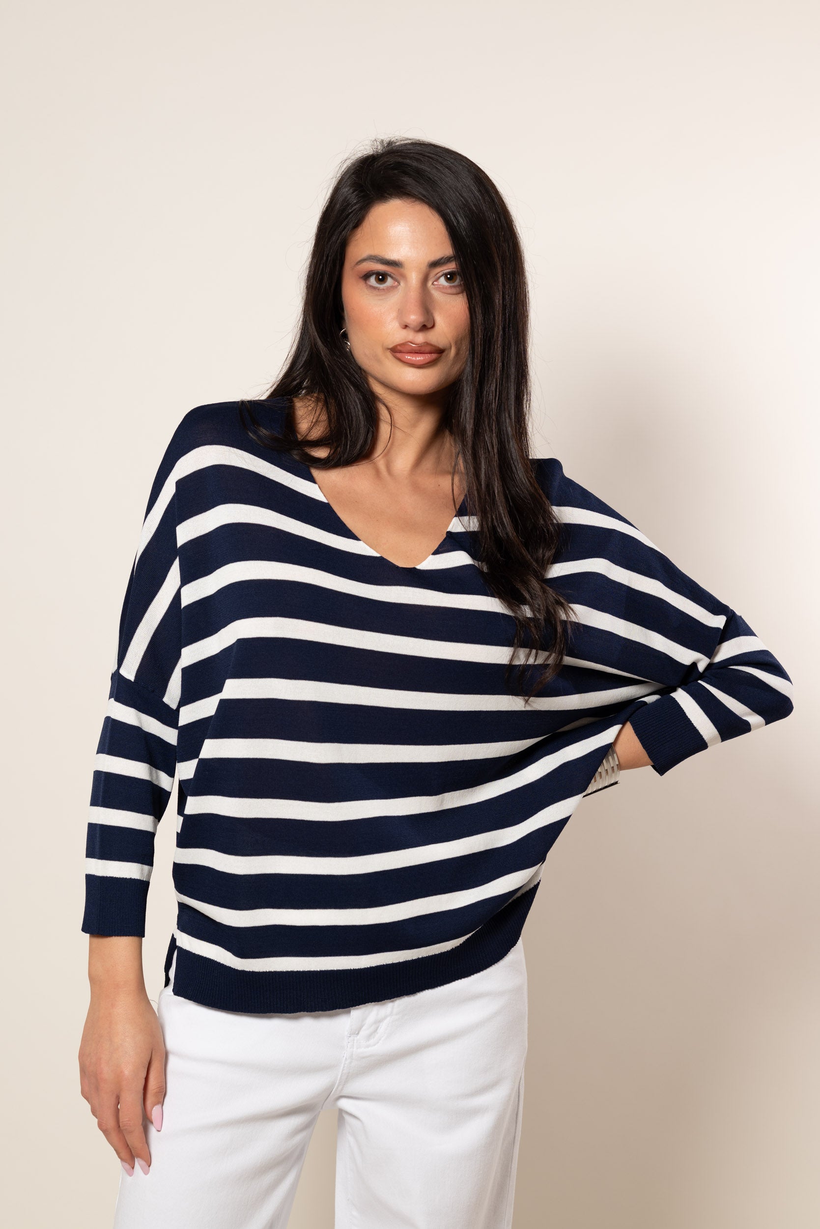Maglia V Stripe|Colore:Blu