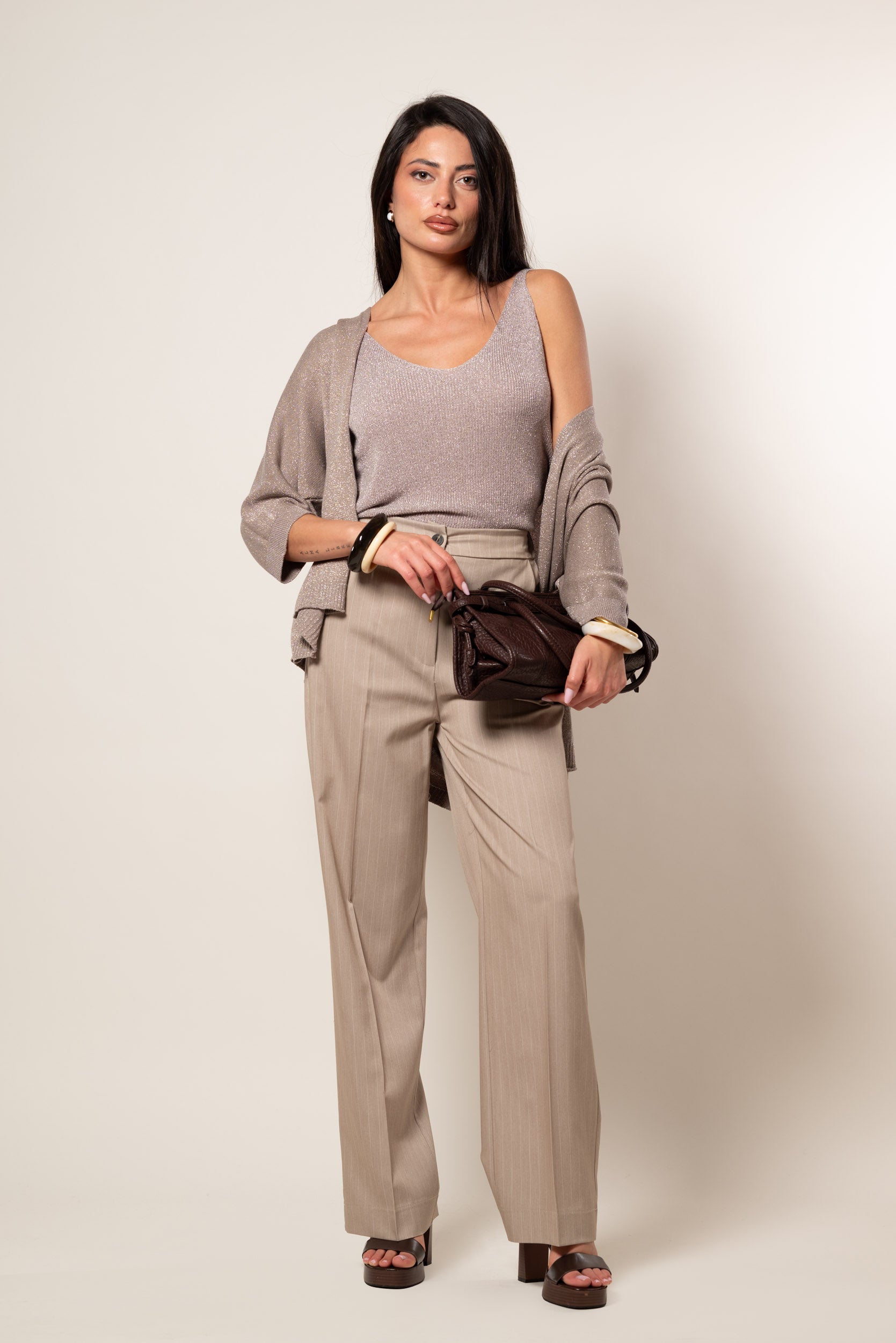 Pantalone Gessato |Colore:Cappuccino