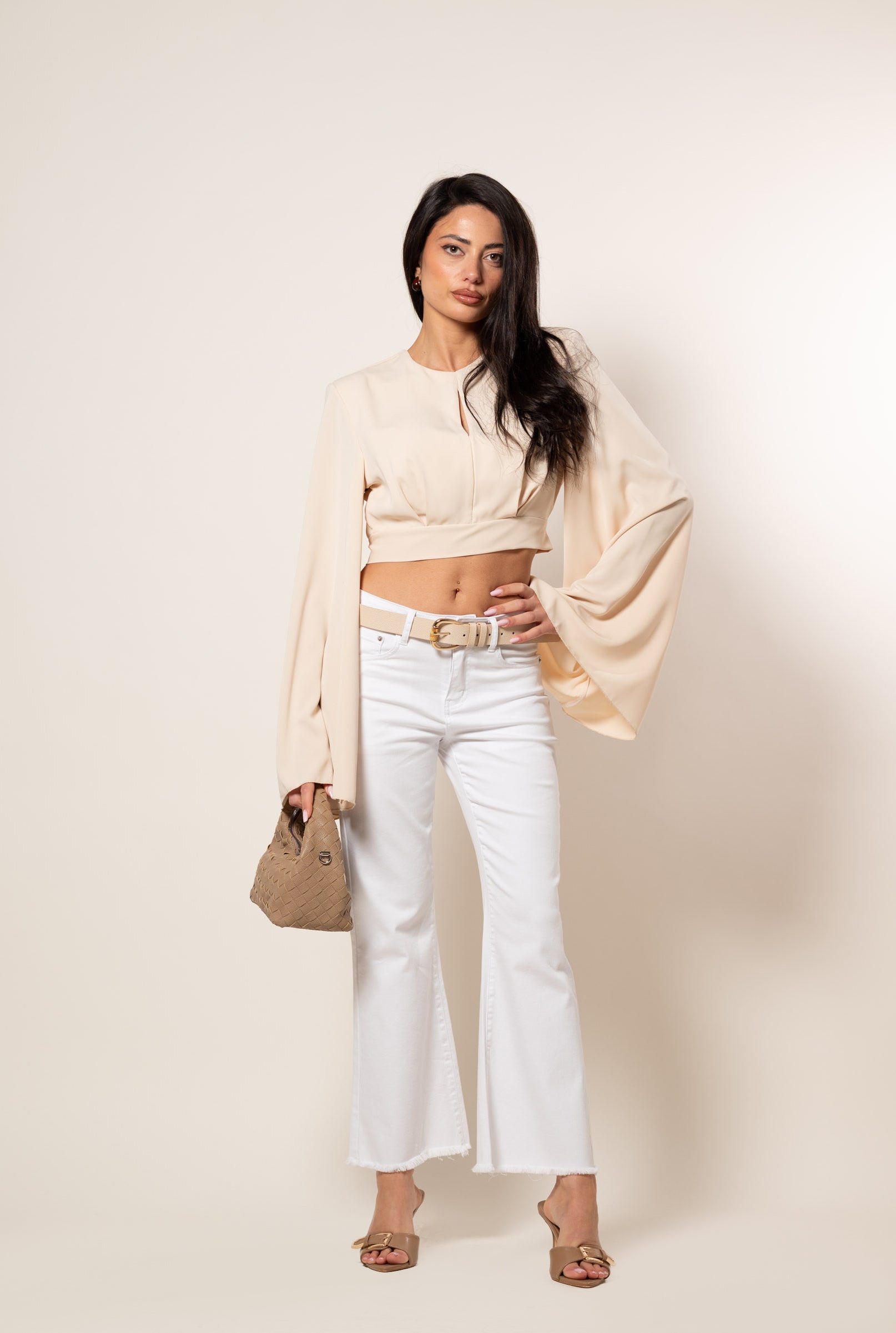 Jeans colorato capri a zampa|Colore:Bianco