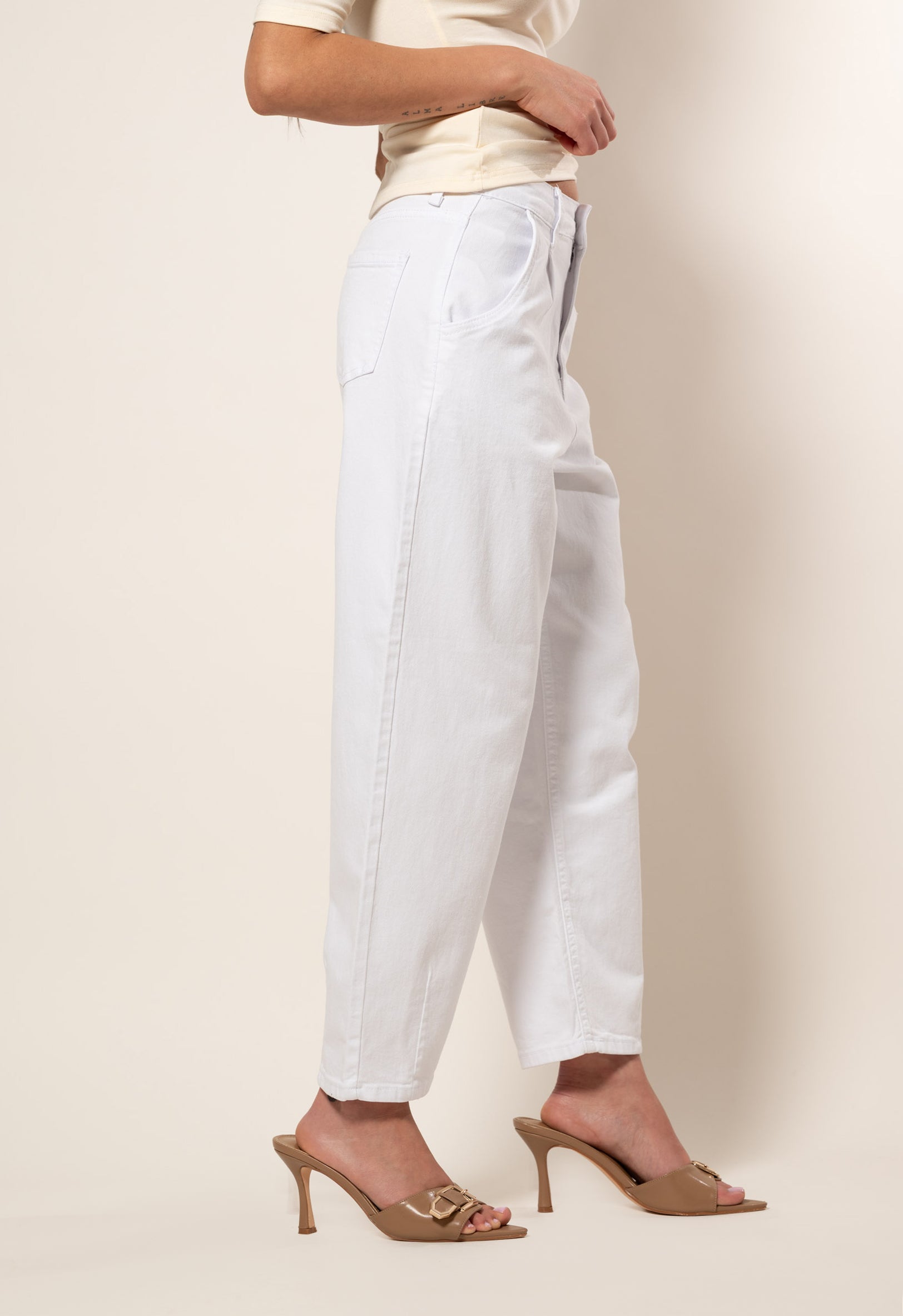 Jeans Ballon con Pinces|Colore:Bianco