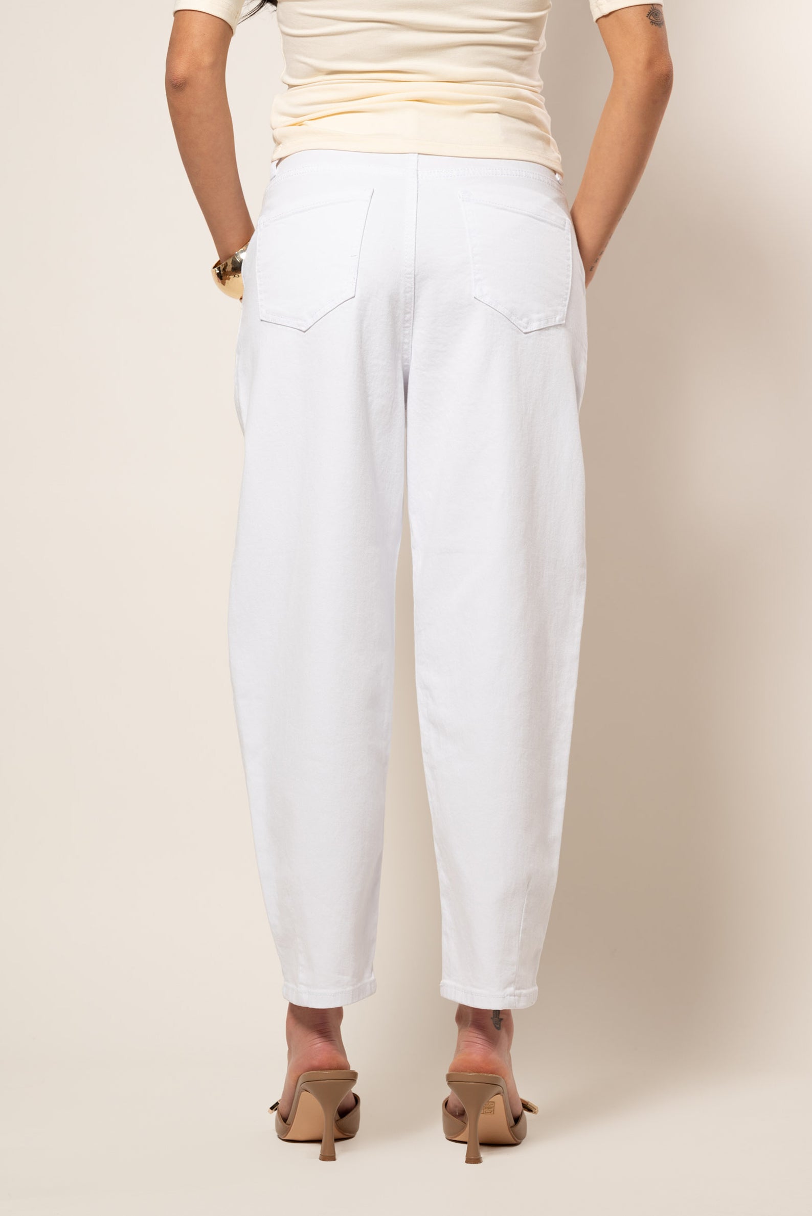 Jeans Ballon con Pinces|Colore:Bianco