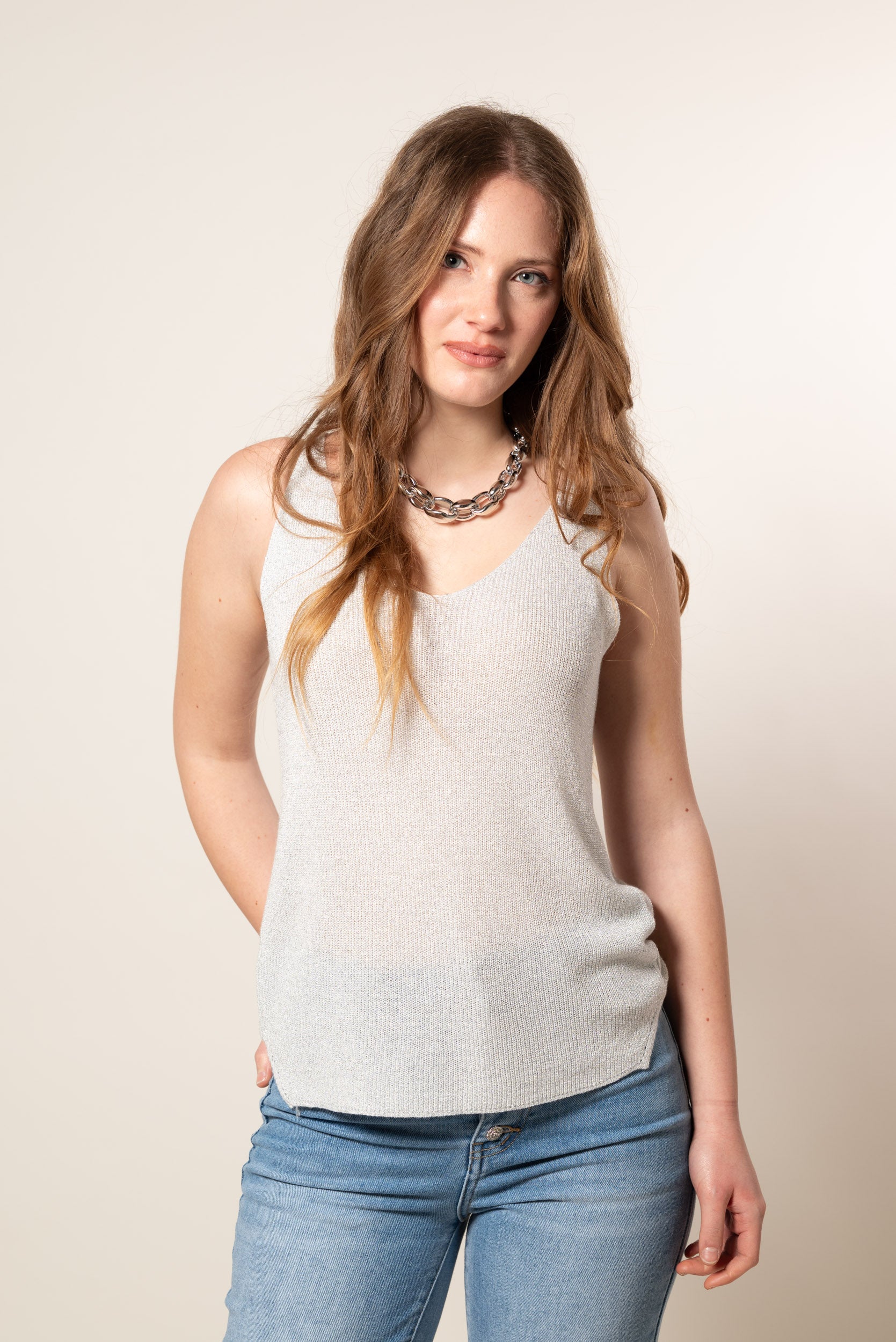 Canotta a V lurex|Colore:Burro