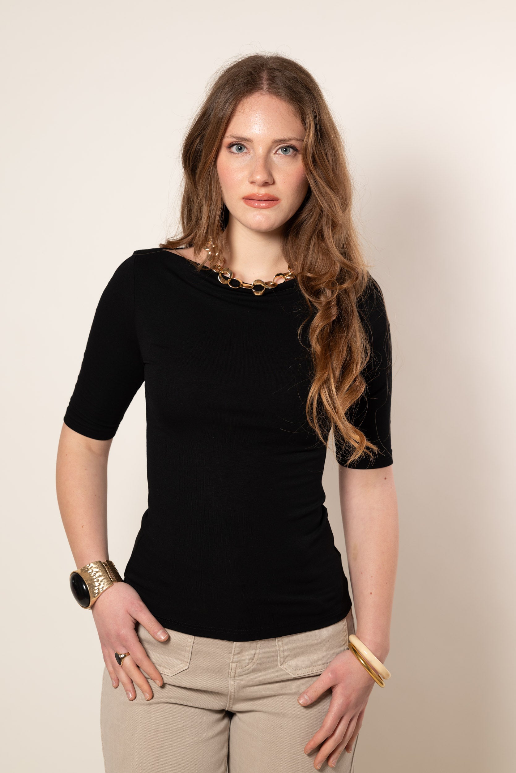 Maglia scollo a barca Marina|Colore:Nero