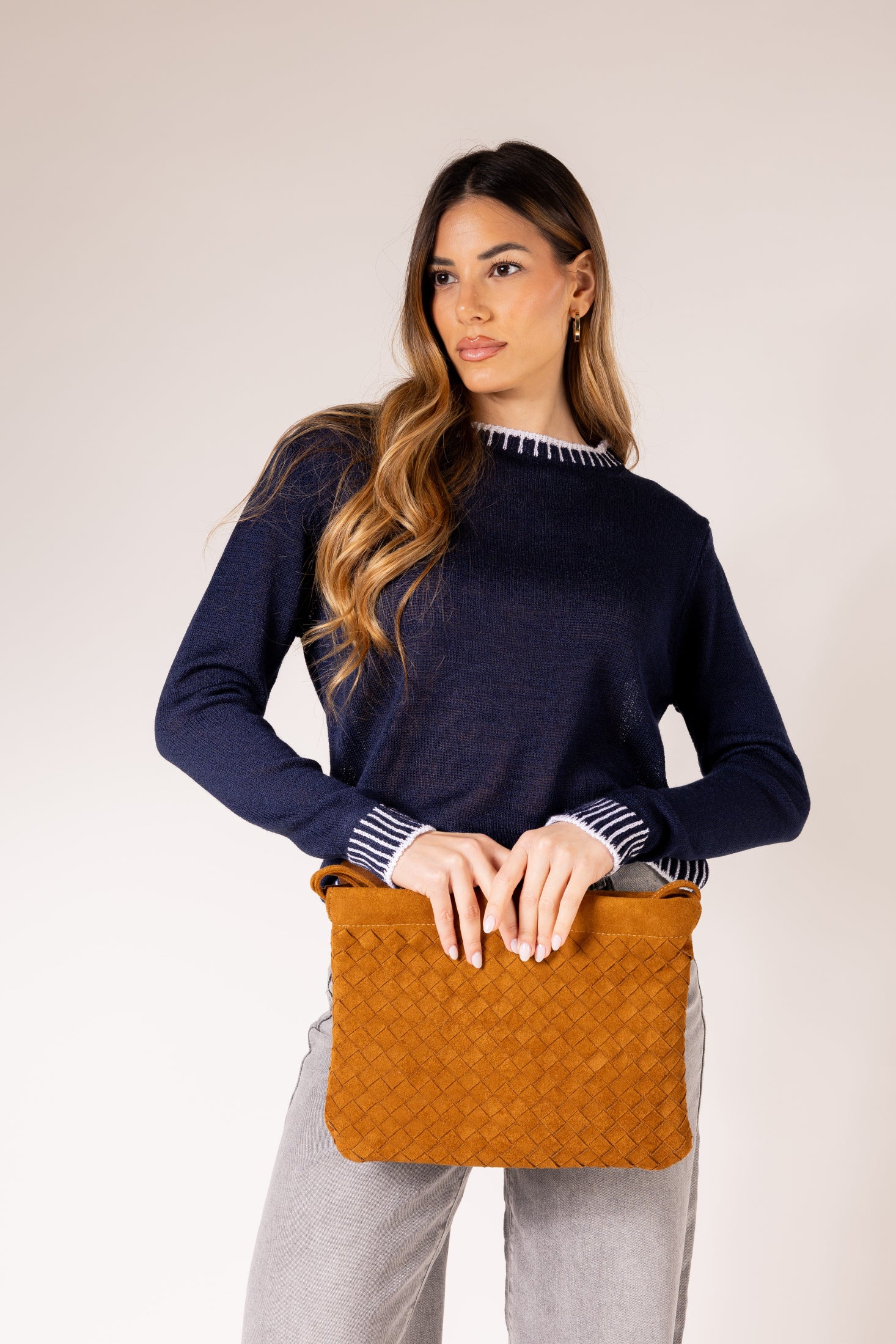 Pullover con lavorazione a maglia rasa|Colore:Blu/bianco