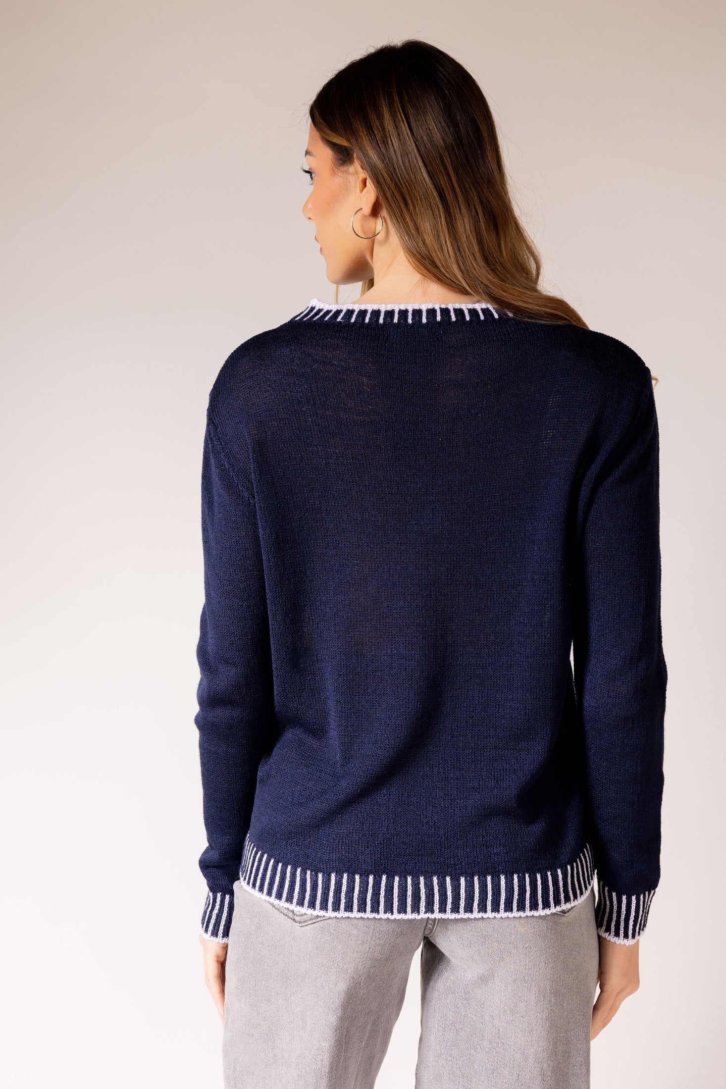 Pullover con lavorazione a maglia rasa|Colore:Blu/bianco