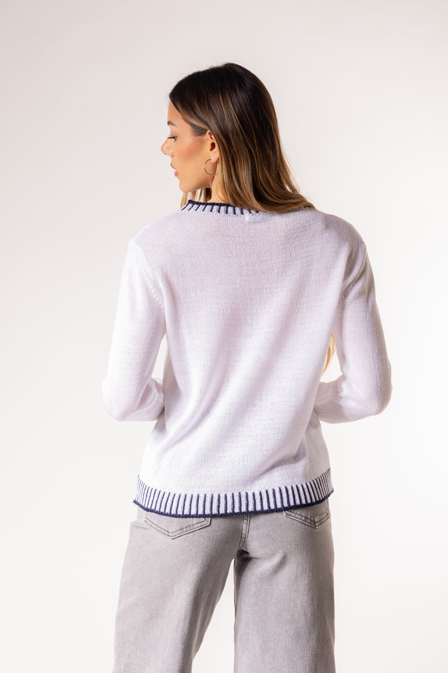 Pullover con lavorazione a maglia rasa|Colore:Bianco/blu