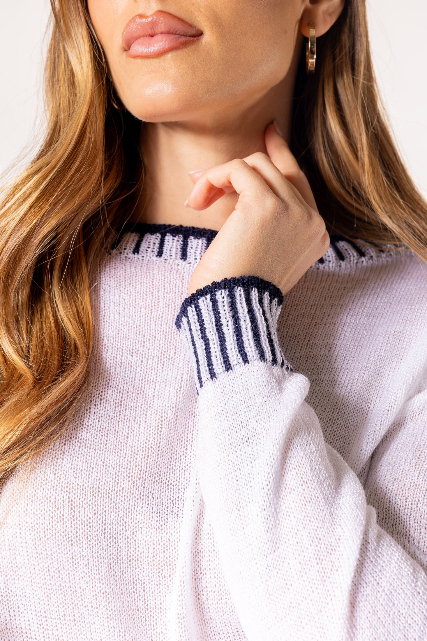 Pullover con lavorazione a maglia rasa|Colore:Bianco/blu