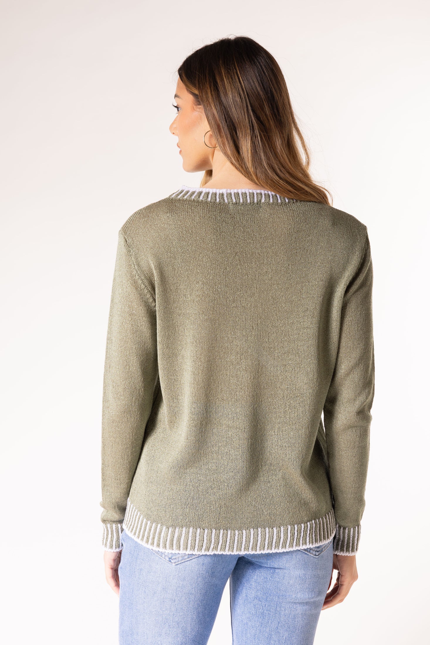 Pullover con lavorazione a maglia rasa|Colore:Militare/bianco