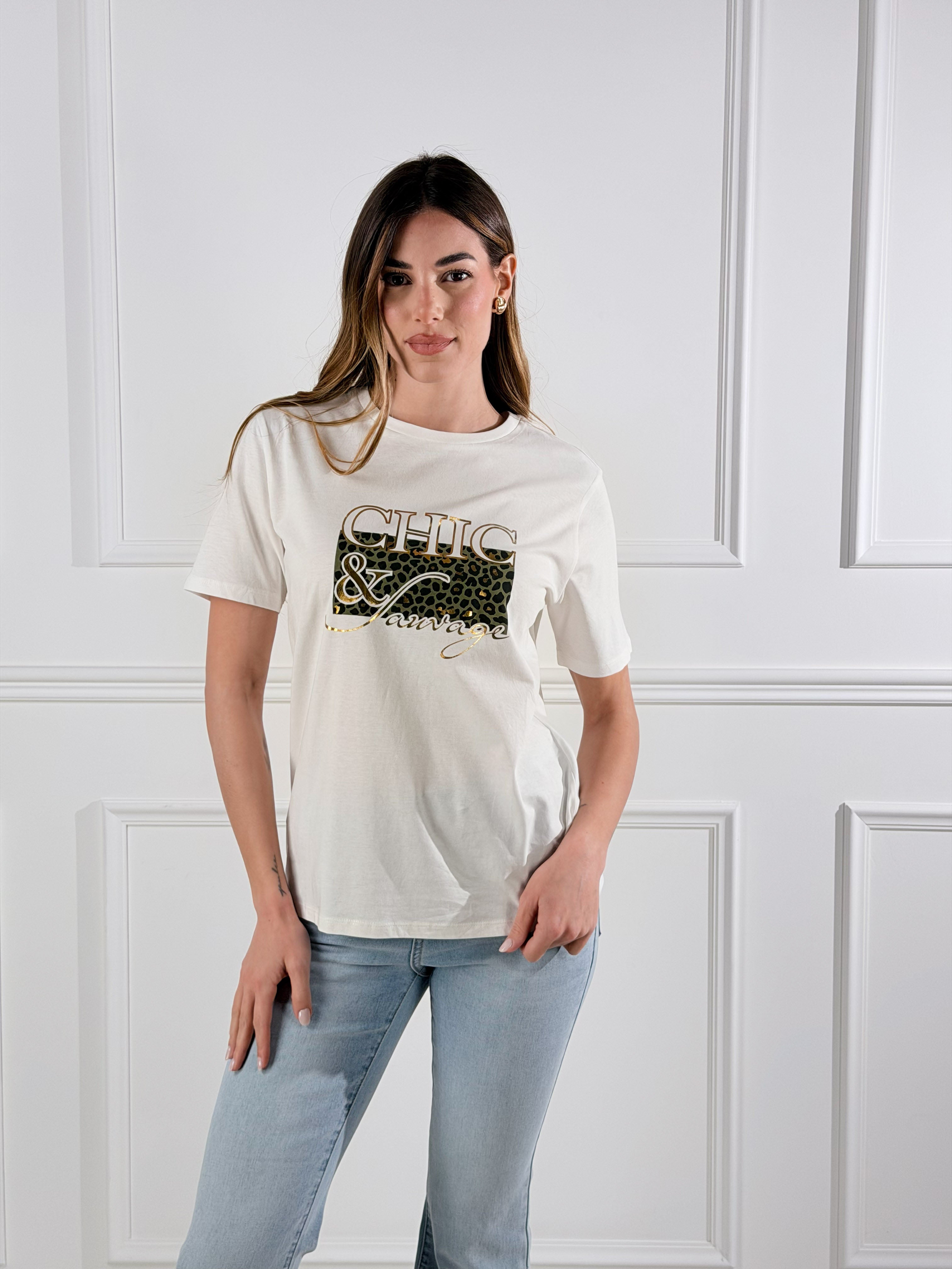 T-Shirt Chic|Colore:Bianco/salvia