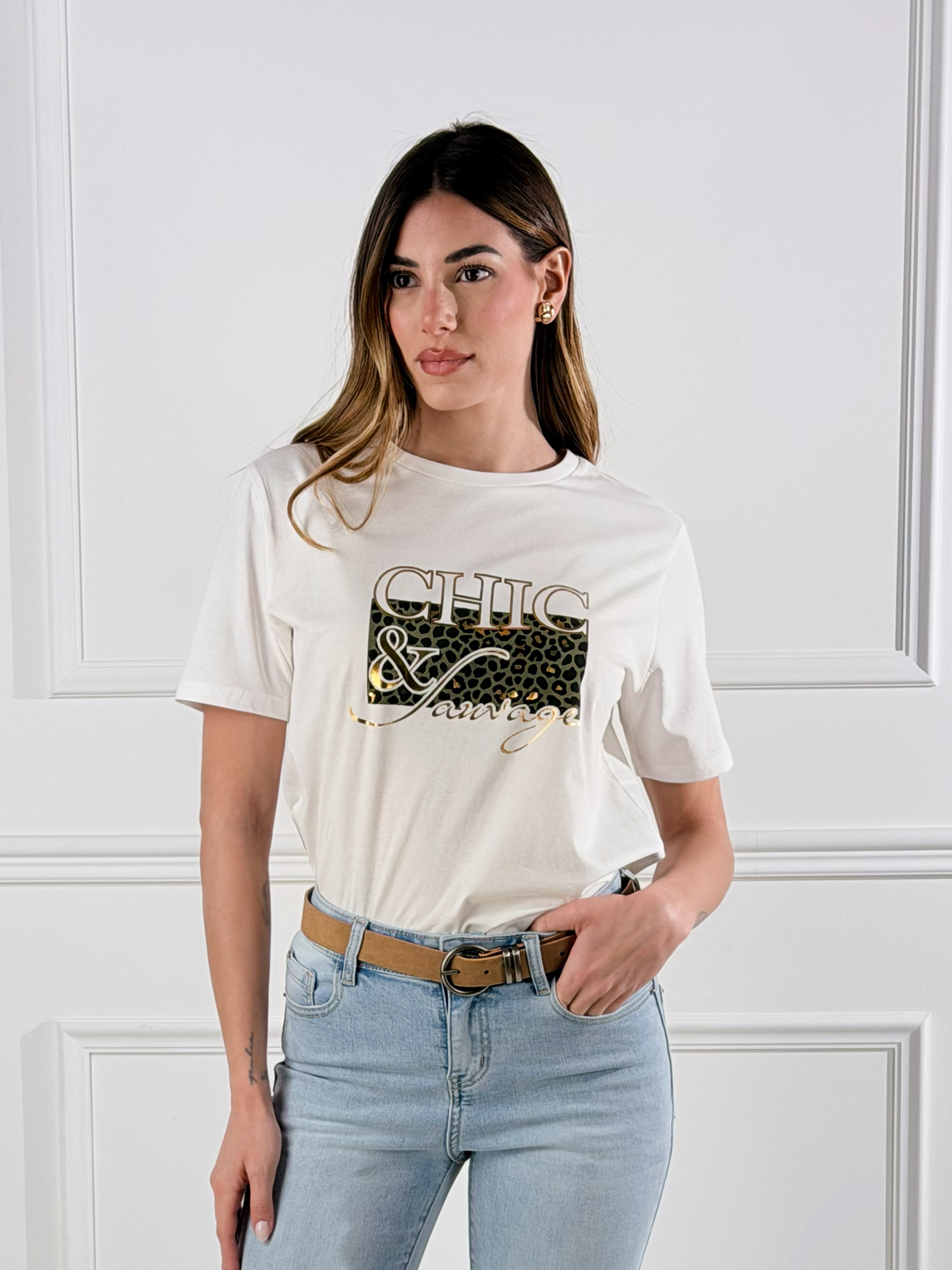 T-Shirt Chic|Colore:Bianco/salvia