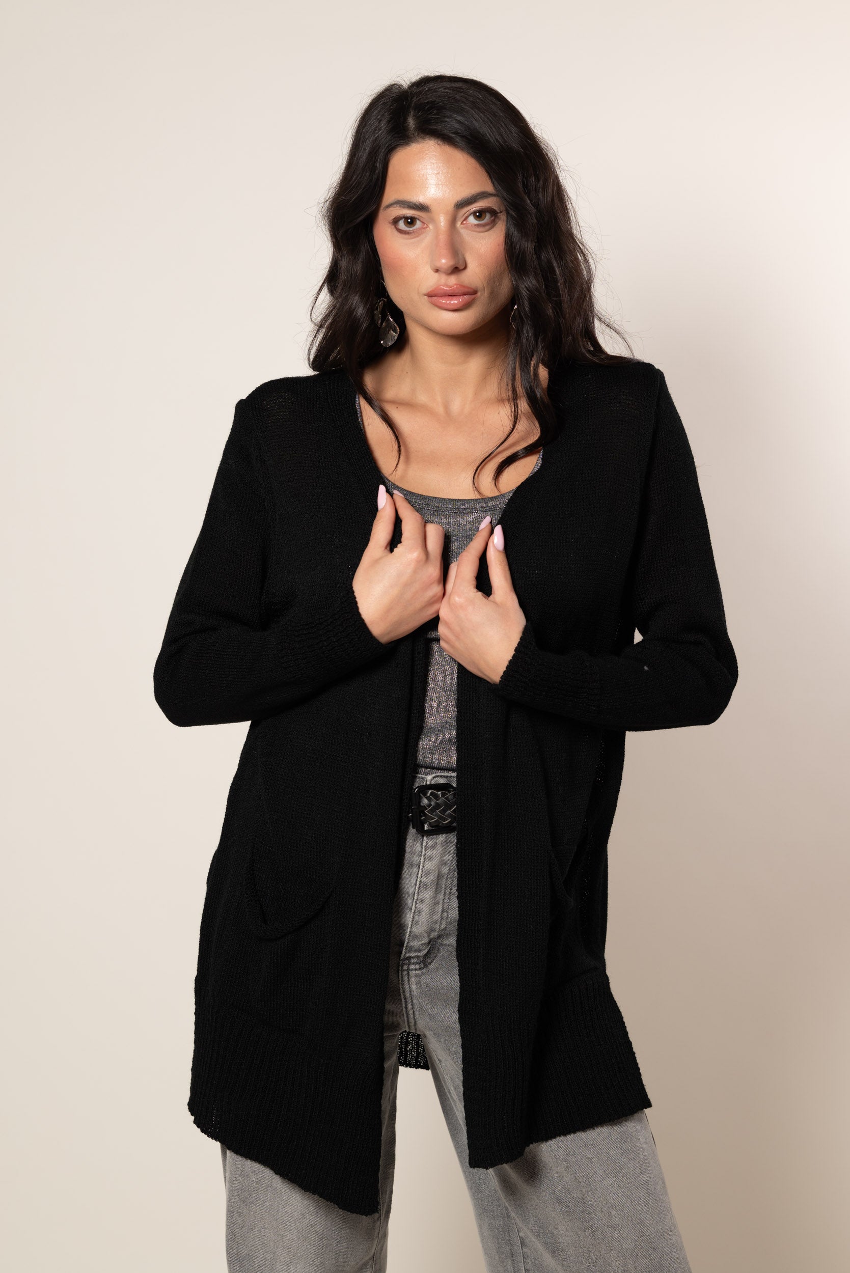 Cardigan Perlato|Colore:Nero